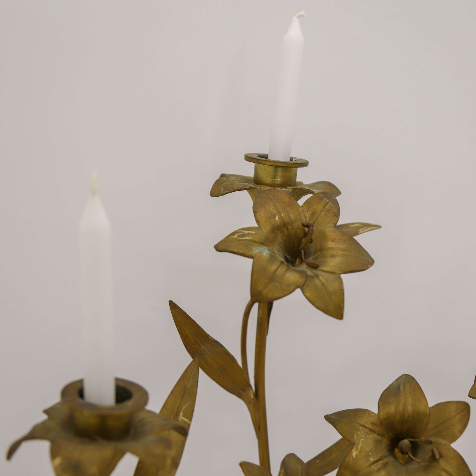 465.0 Pair Of Antique French Gilt Church Candelabra With Floral Branches, C.1900 photo