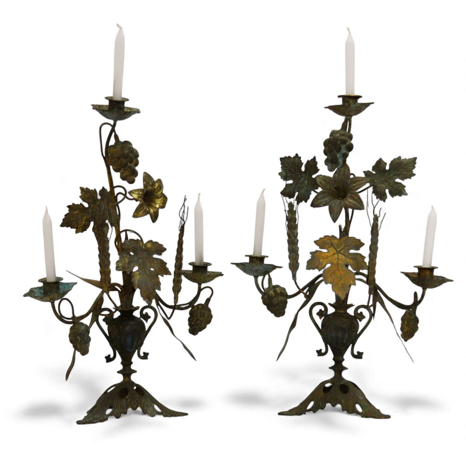 Pair Of 19th Century French Gilt Church Candelabra With Wheat & Grapes, C.1850 1890