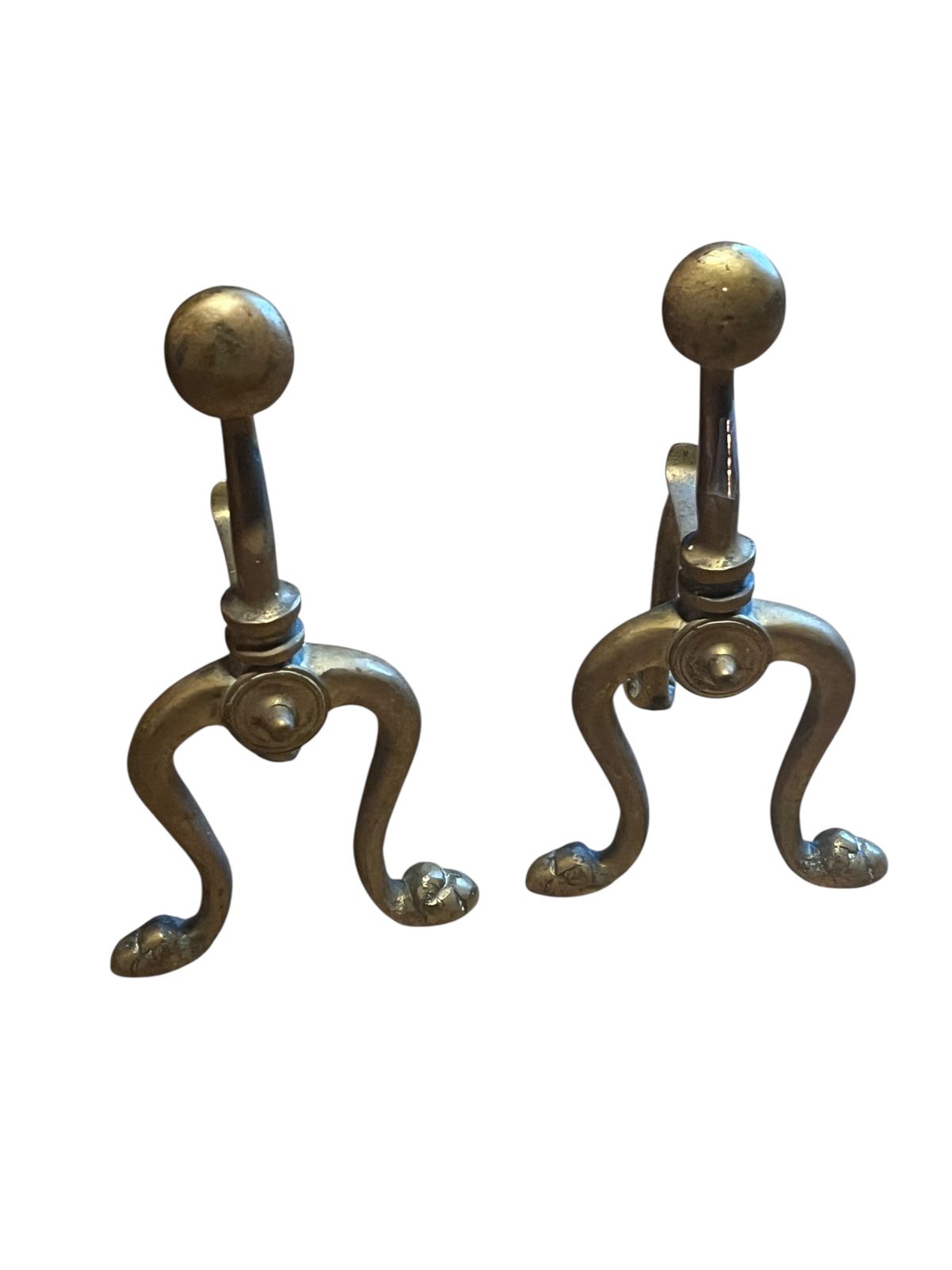 Antique Brass Fire Dogs, 1800s photo Home Fixtures