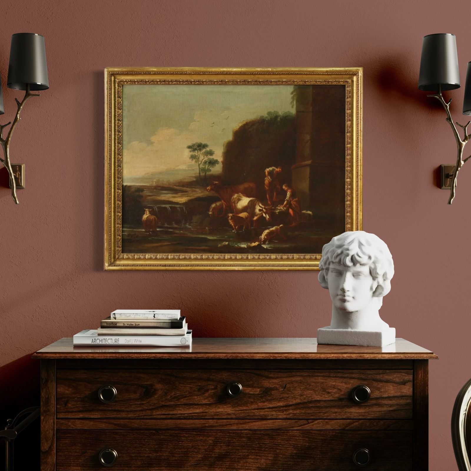 photo for sale Painting Of The Roman School Of The 17th Century, Landscape With Pastoral Scene