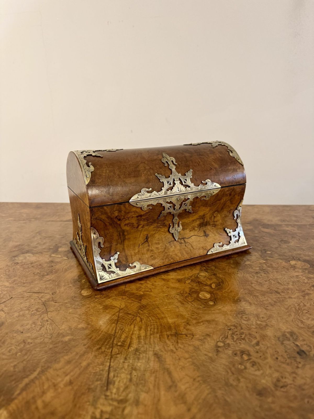 Magnificent Quality Antique Burr Walnut Brass Mounted Stationary Box photo Home Decor