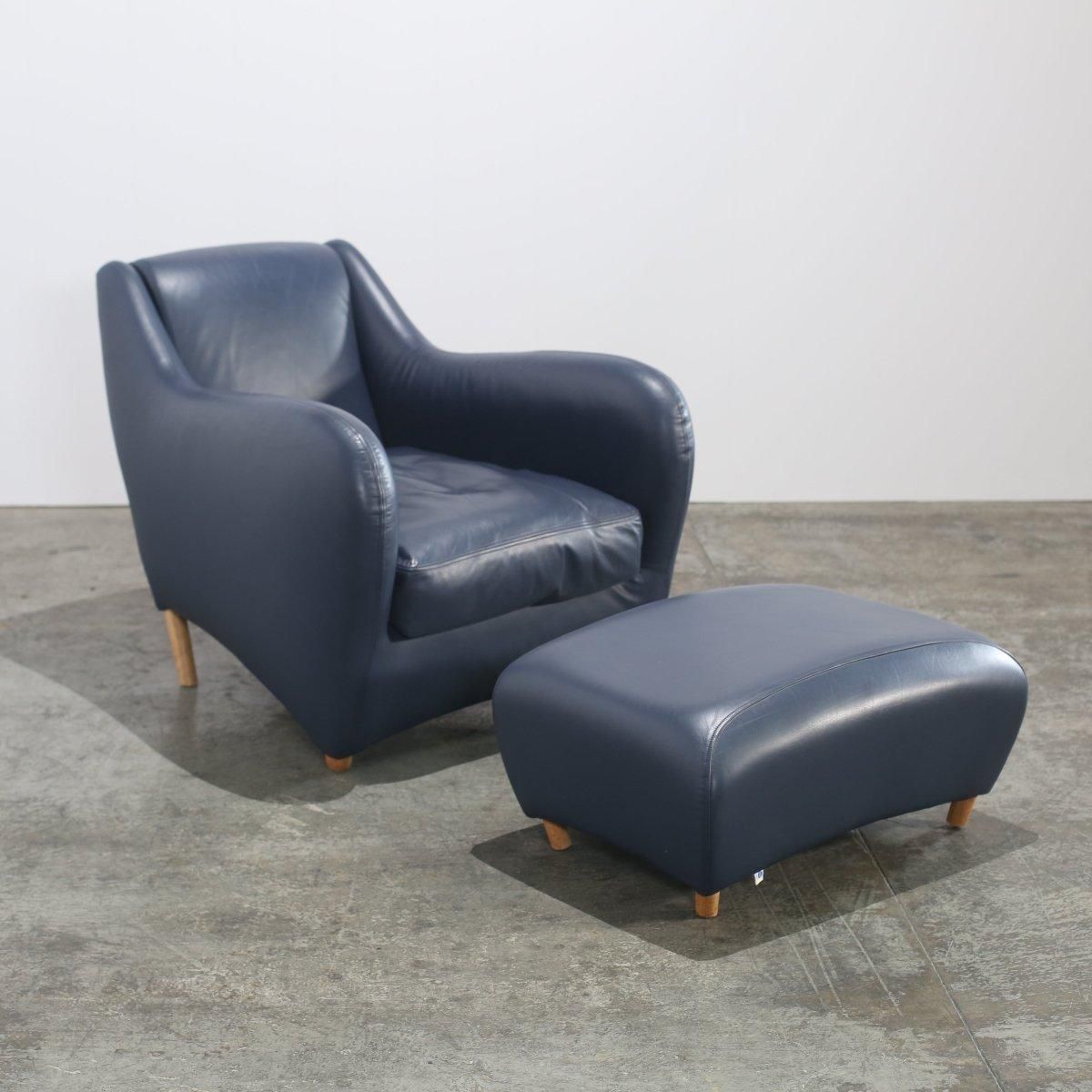 Scp Balzac Blue Leather Armchair And Footstool photo vinterior
