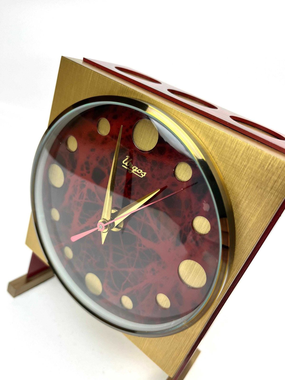 Very Rare Space Age Solid Brass Cubist Mid Century Desk Clock By Urgos Germany 1970 photo furniture