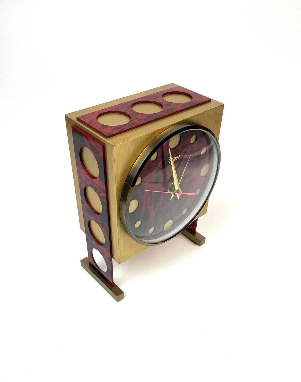 Very Rare Space Age Solid Brass Cubist Mid Century Desk Clock By Urgos Germany 1970 photo Home Decor