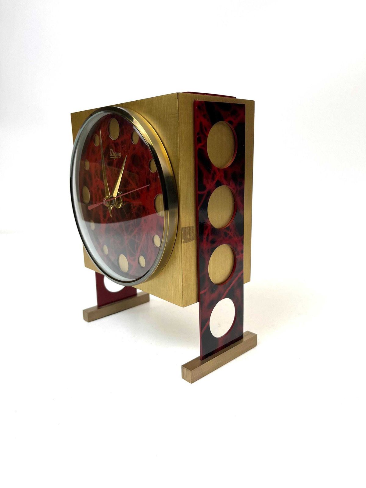 Very Rare Space Age Solid Brass Cubist Mid Century Desk Clock By Urgos Germany 1970 photo 572.0