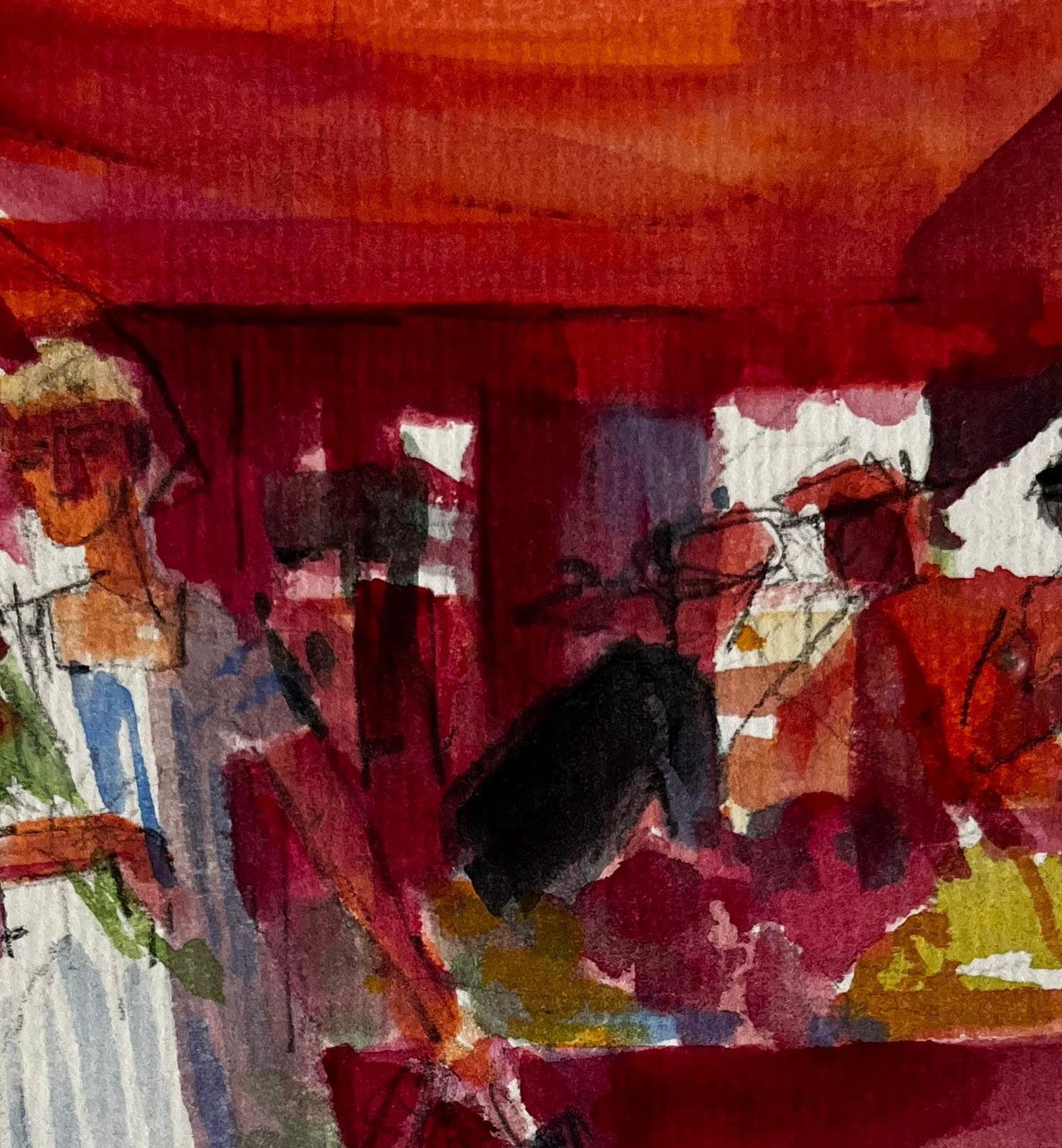 Pierre Neveu European Market Flower Stall Woman With Bouquet Vibrant Street Scene Watercolor photo buy