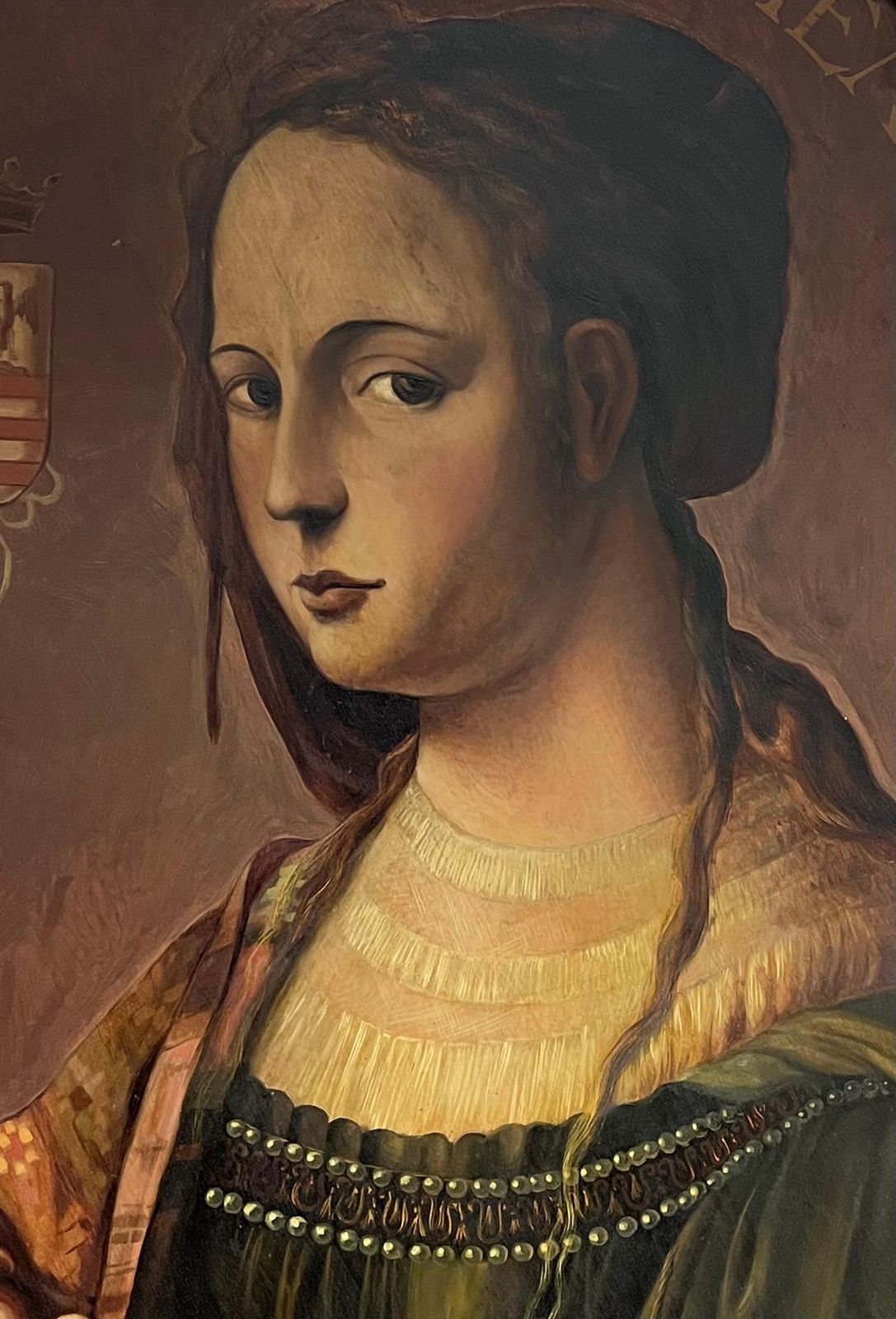 Spanish Antique Huge Antique Oil Painting Oval Portrait Of Mary Magdalene Holding Ointment Jar photo for sale