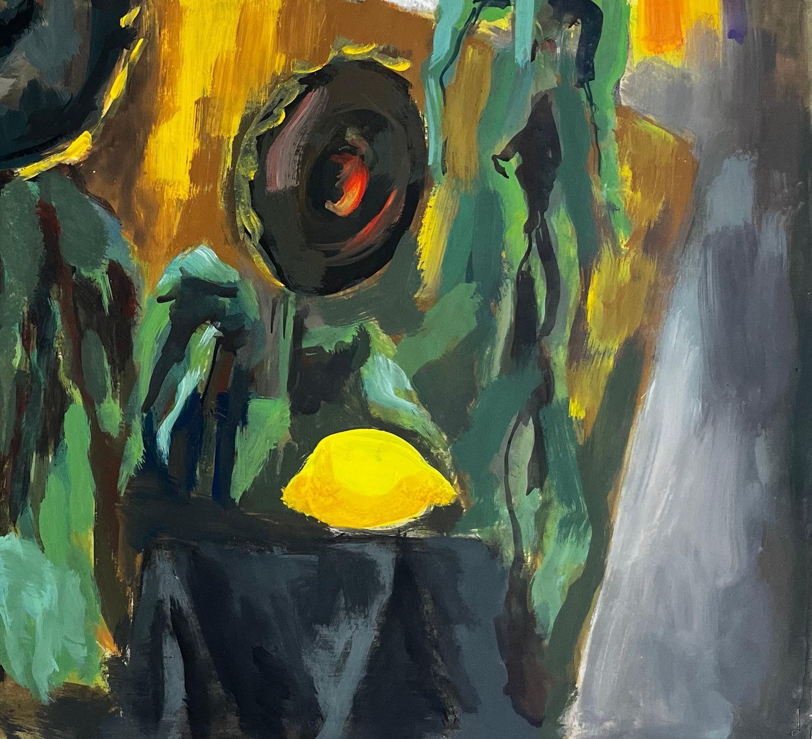 Guy Nicod Abstract Sunflowers Still Life French Modernist Gouache Painting photo for sale