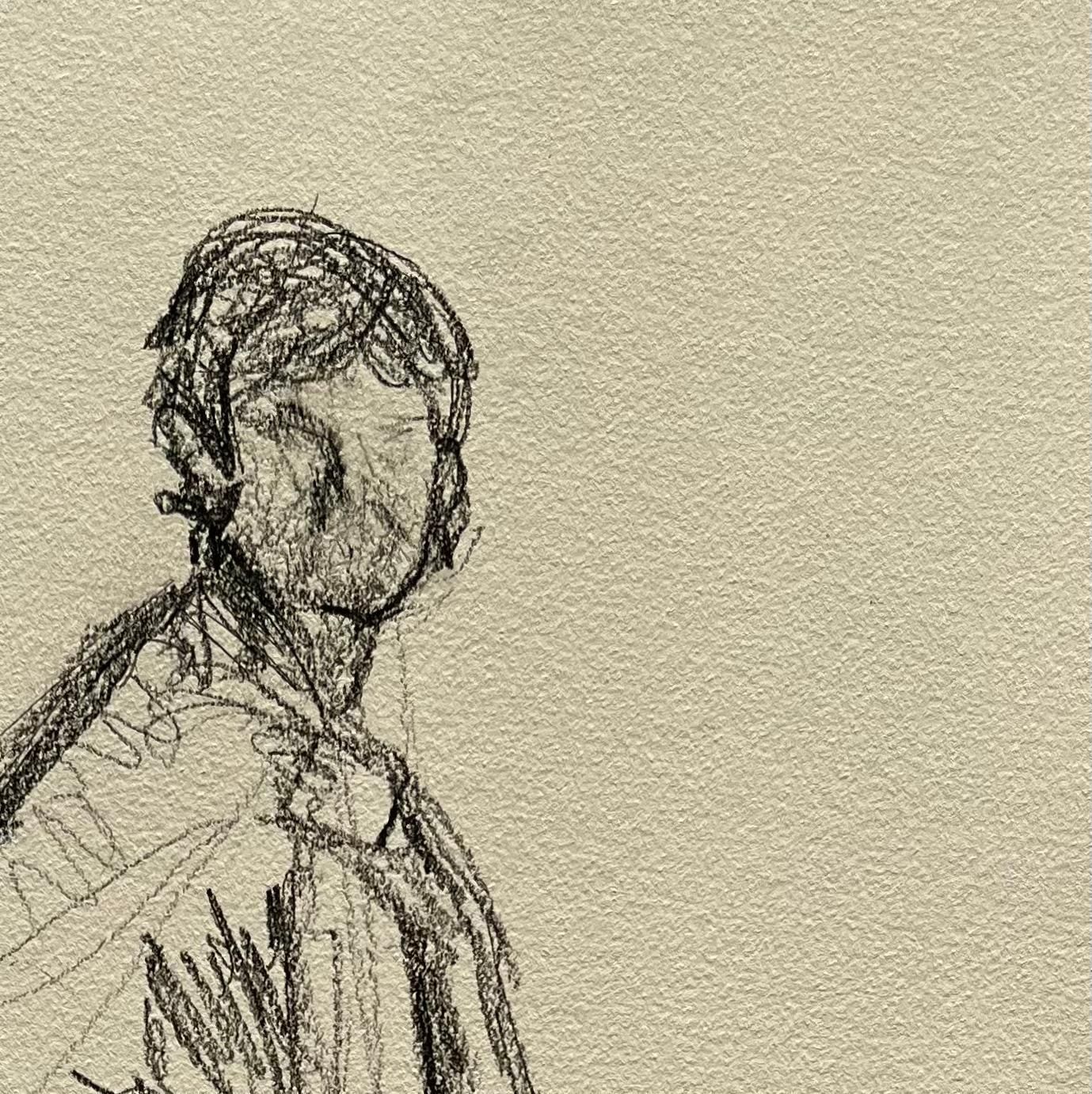 Minty Ramsey Seated Nude Female Figure Holding Wine Glass Expressive Gestural Pencil Drawing 2025 photo for sale