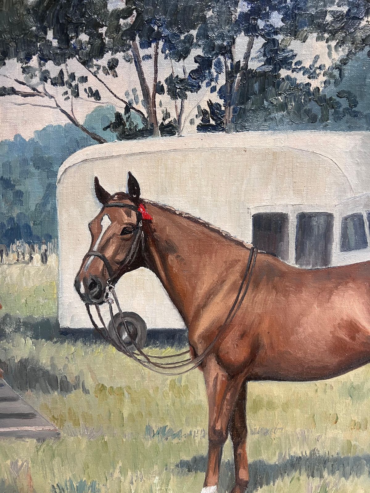 English School, 1966 Fine English Sporting Art Oil Painting Racehorse In Paddock Signed & Dated 1966 photo Art