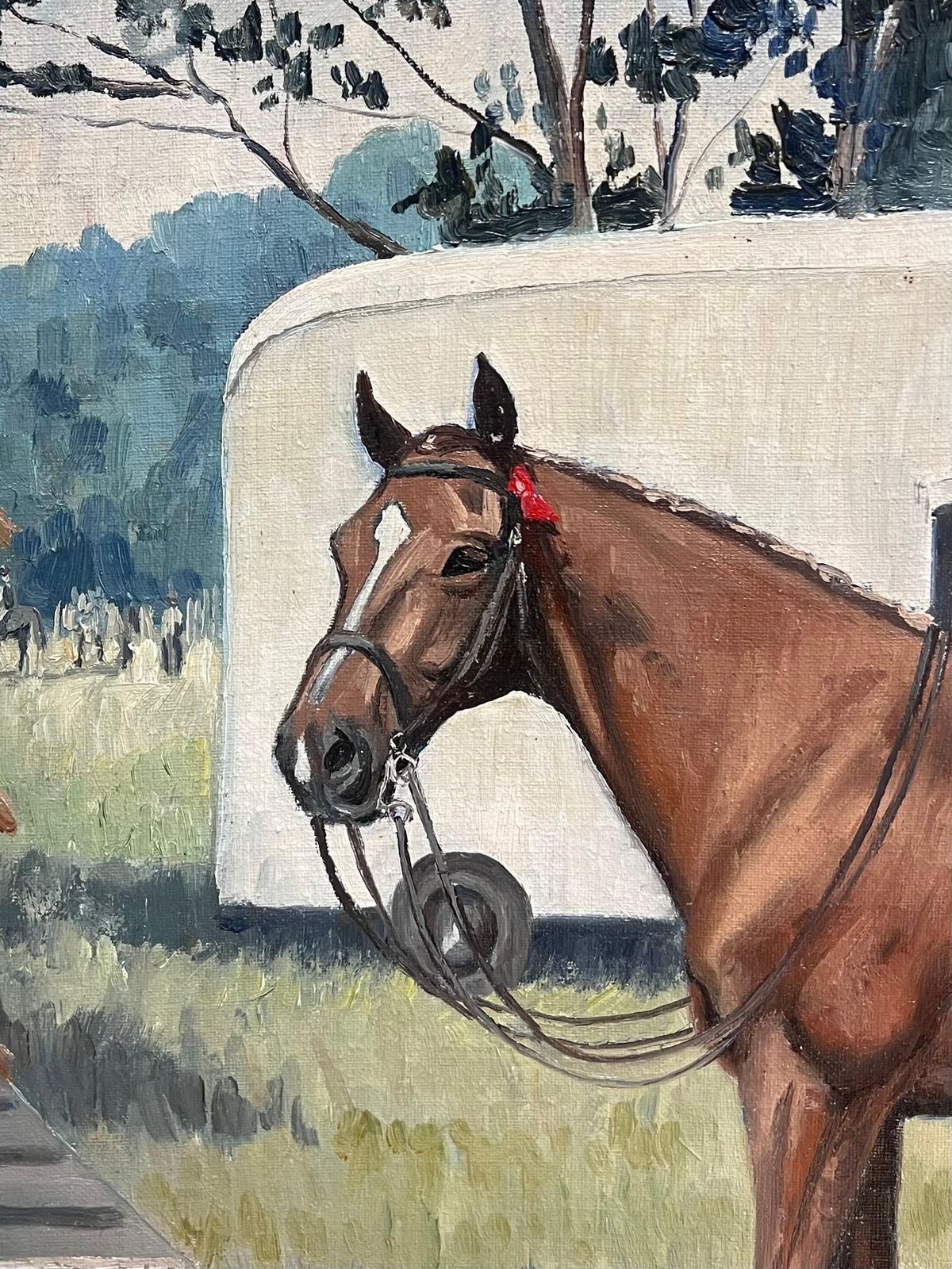 photo furniture English School, 1966 Fine English Sporting Art Oil Painting Racehorse In Paddock Signed & Dated 1966