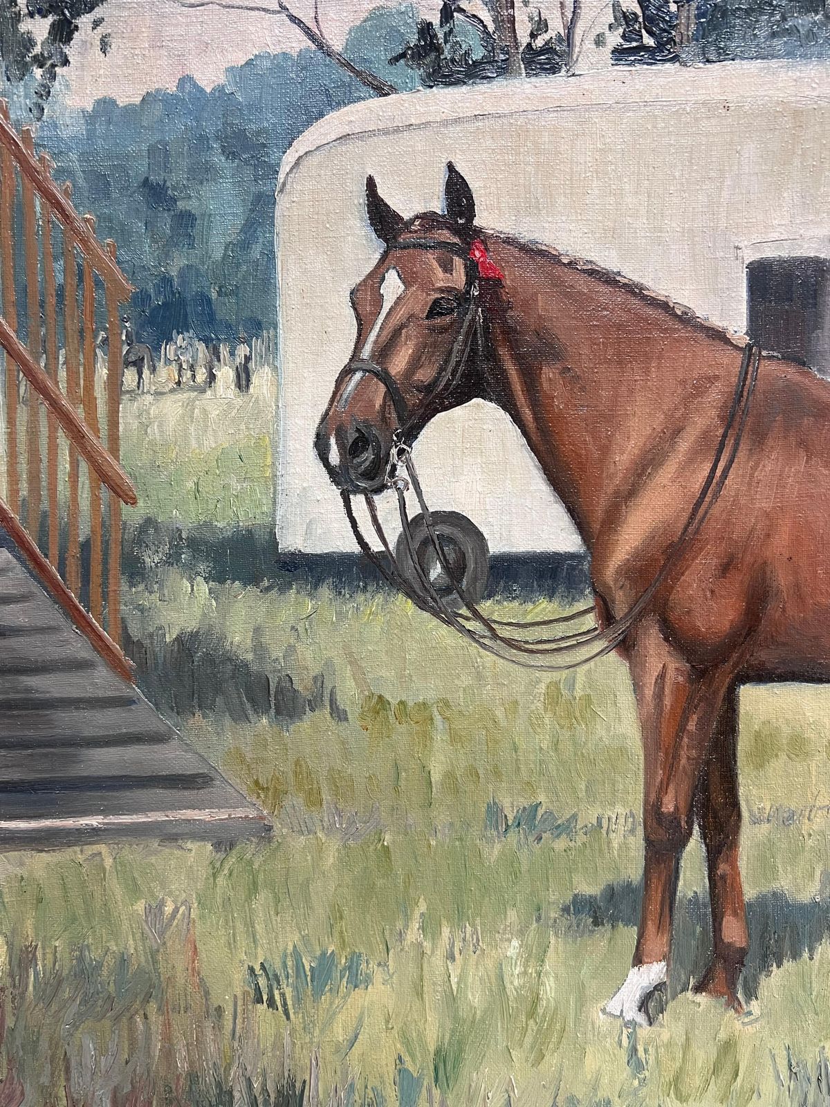photo for sale English School, 1966 Fine English Sporting Art Oil Painting Racehorse In Paddock Signed & Dated 1966