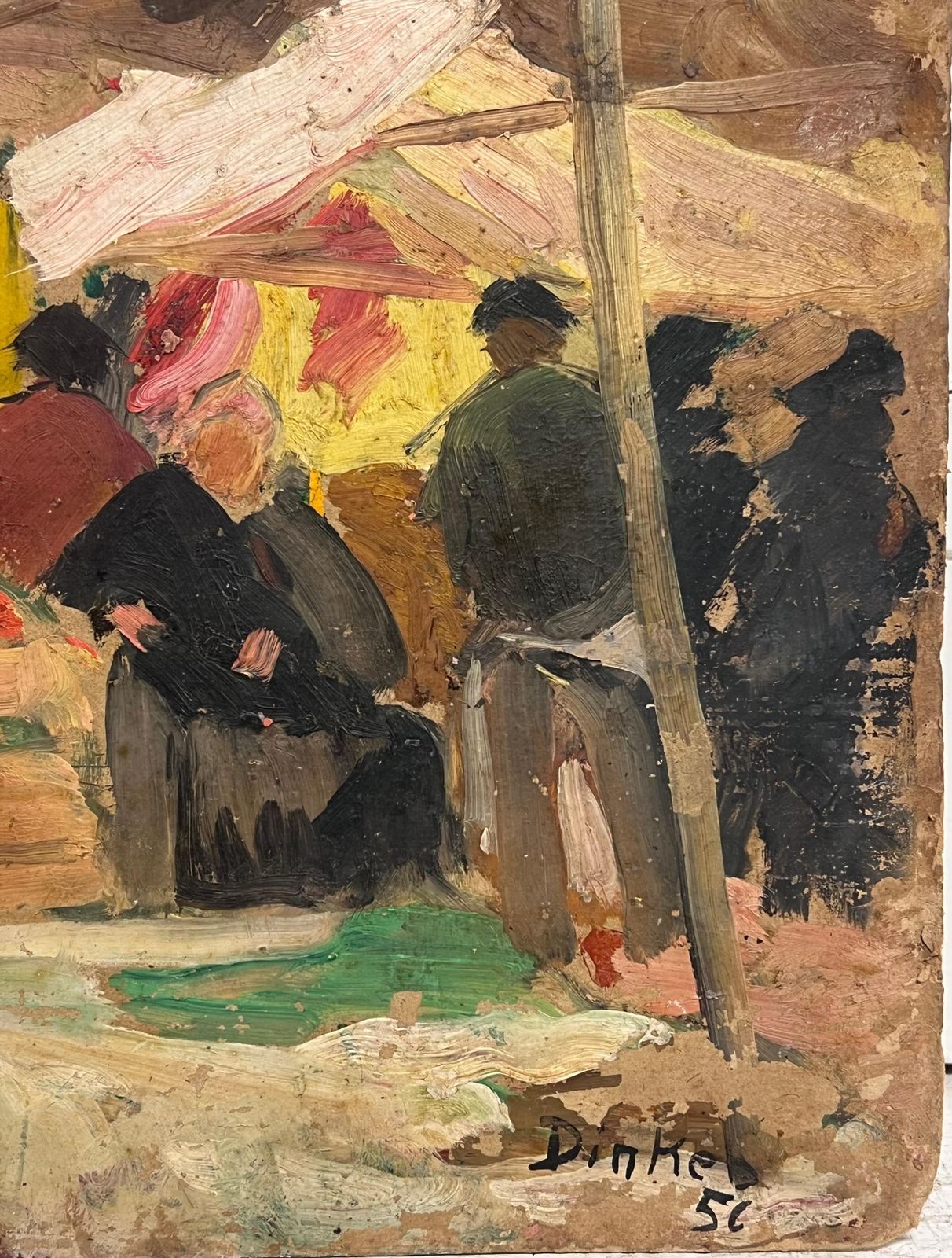 Suzanne Dinkes French 1950's Signed Oil Painting Busy Fruit & Veg French Market Scene Figures photo 775.0