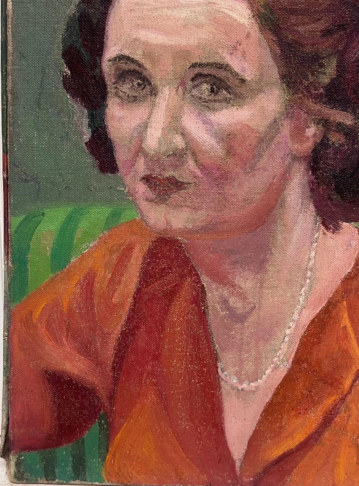 French School Signed Antique French Oil Painting Head & Shoulders Portrait Of A Woman In Red photo furniture