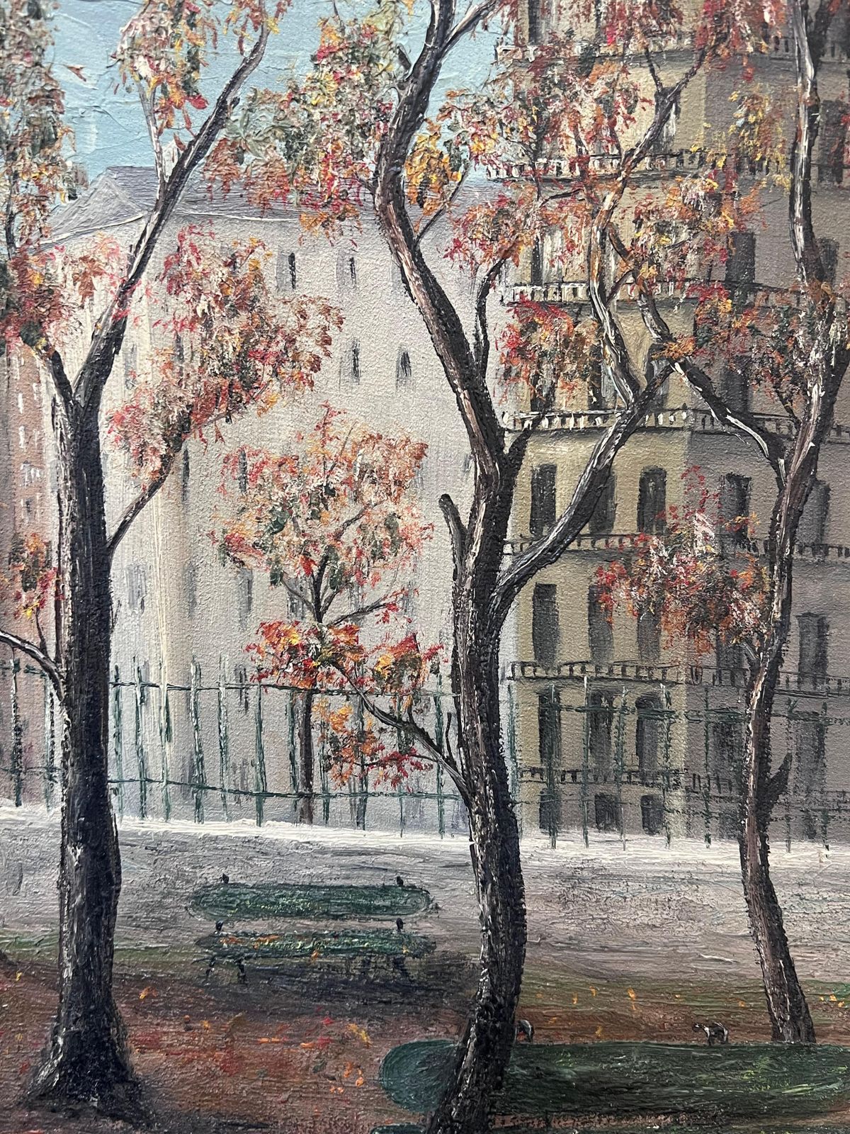 Jean Fourie Tall Autumn Orange Trees At The Village Entrance Oil Landscape Painting photo for sale