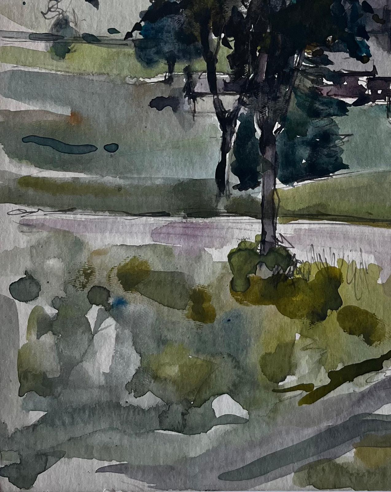 Pierre Neveu Tree In Mountain Valley French Landscape Watercolour By Pierre Neveu photo buy