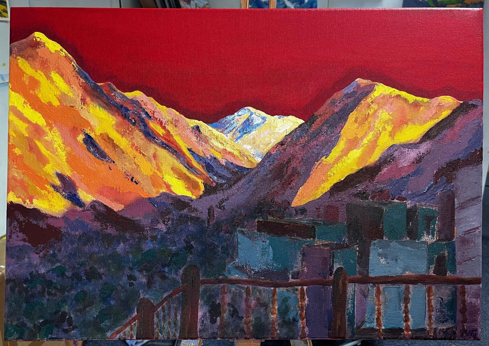 Minty Ramsey Atlas Mountains Morocco Original Acrylic On Canvas Vibrant Landscape Painting 2024 photo furniture