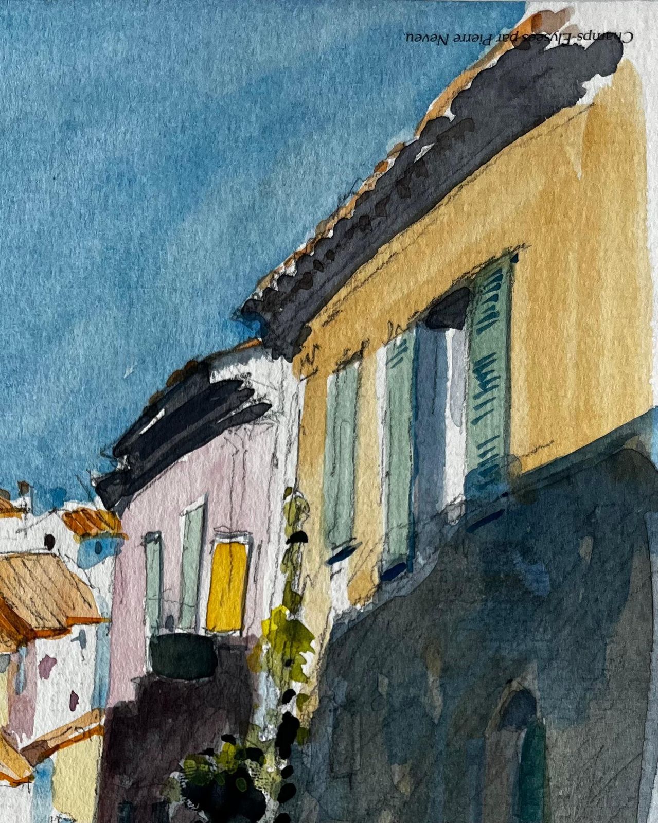 Pierre Neveu Sunlit Street In Cucuron With Terracotta Roofs And Shuttered Houses Watercolour photo Art