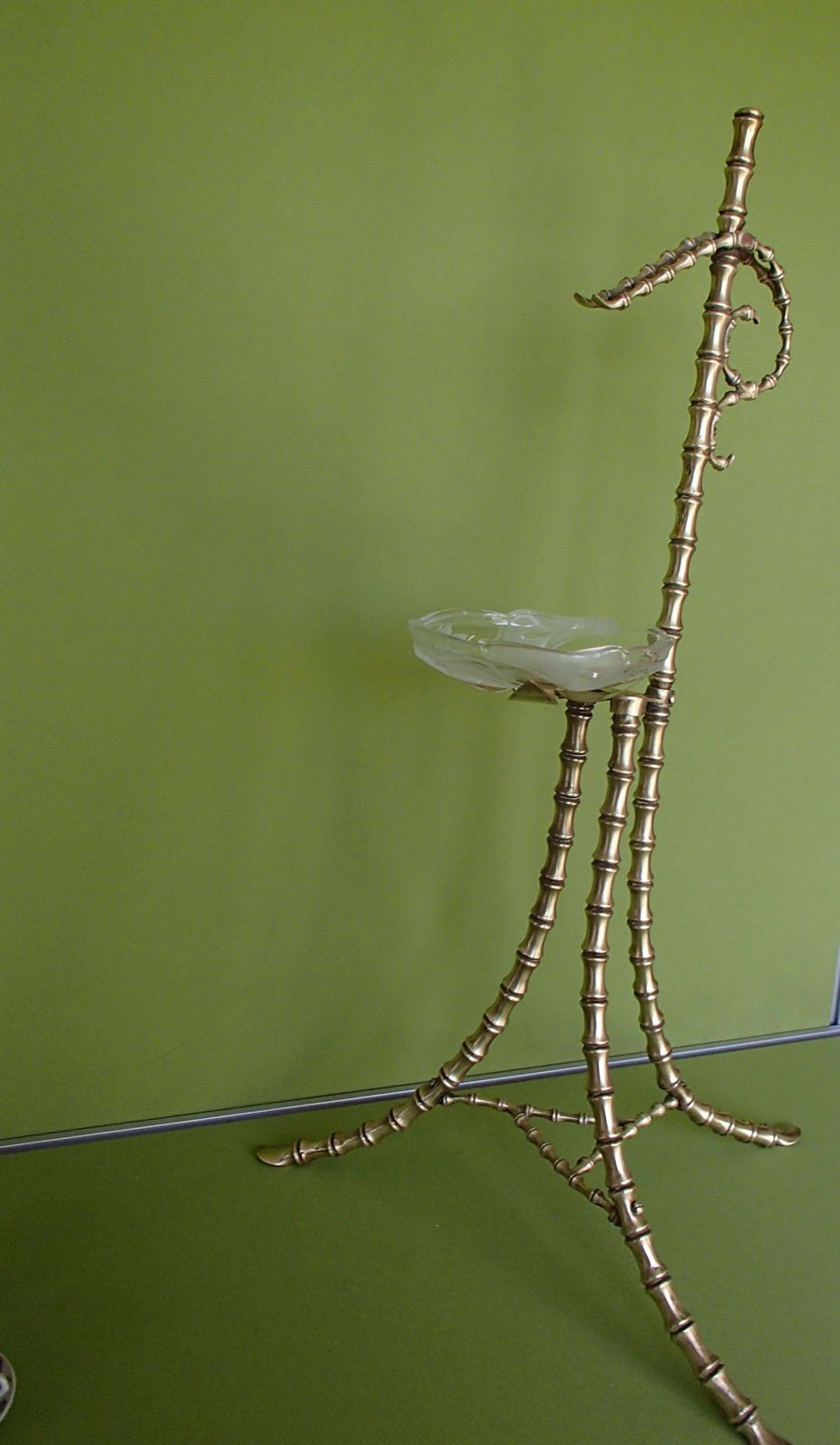 Furniture 1940thies Bamboo Style Brass Side  Table With Carved Glass Top Maison Bagues Sty photo