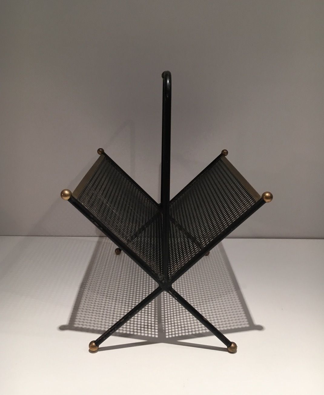 Design Magazine Rack In Black Lacquered Metal, Perforated Sheet Metal And Brass photo Home Decor