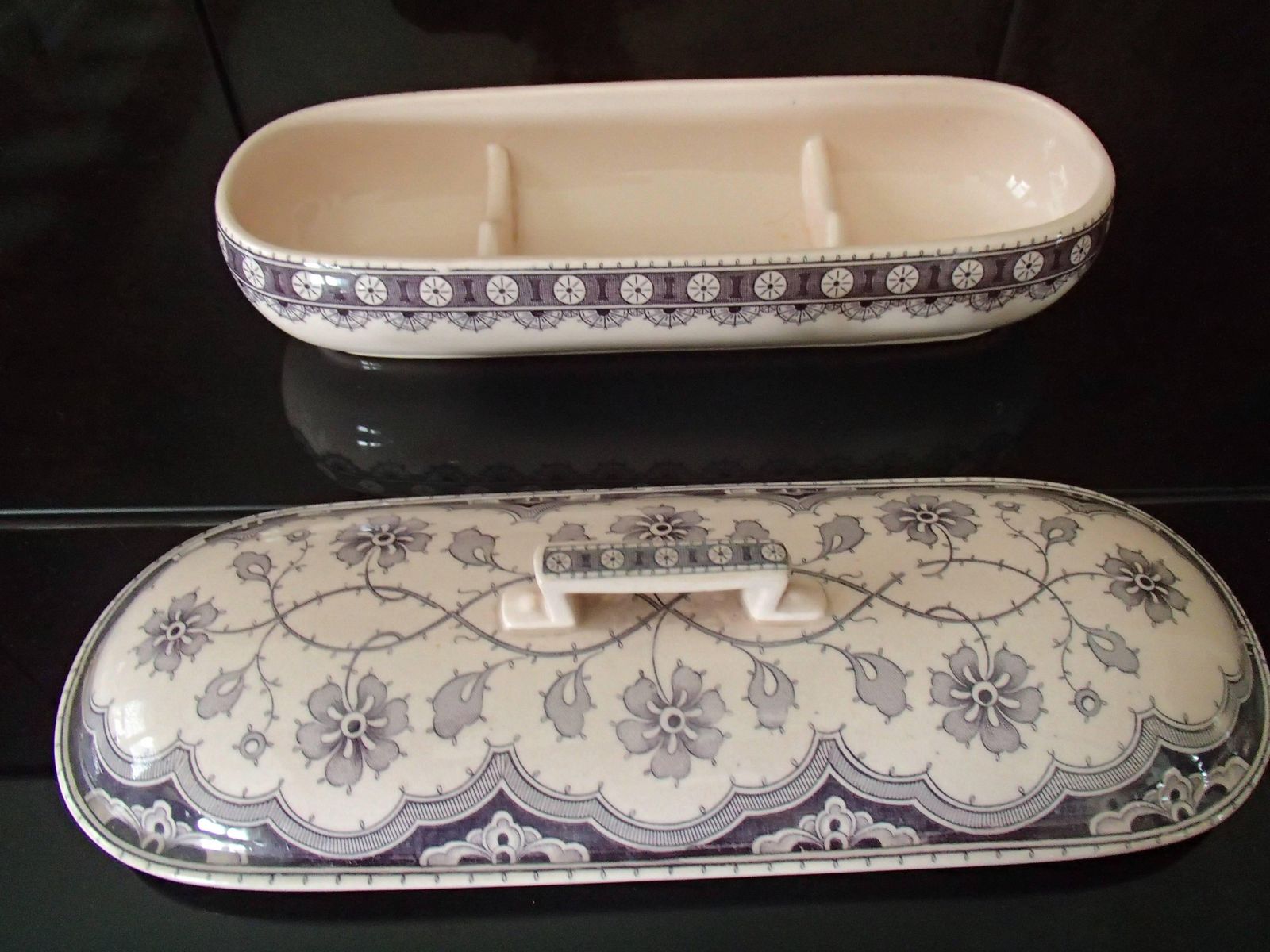 Four Pieces Pottery Chamber Set Pale Rose Violet "Malines" Sarrguemine photo buy
