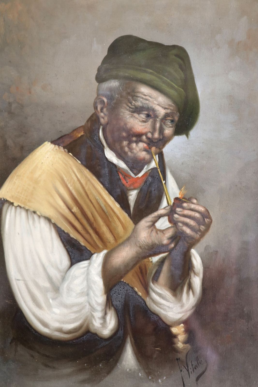 A Pair Of Absolutely Charming Oil Painting Portraits Of An Elderly Couple By Italian Artist Ferruccio Vitale photo 795.0