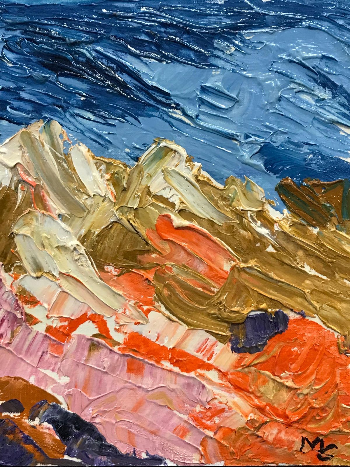 Unknown Bright & Colorful French Impressionist Oil Painting   Blue Sky Over Mountains 2000 photo furniture