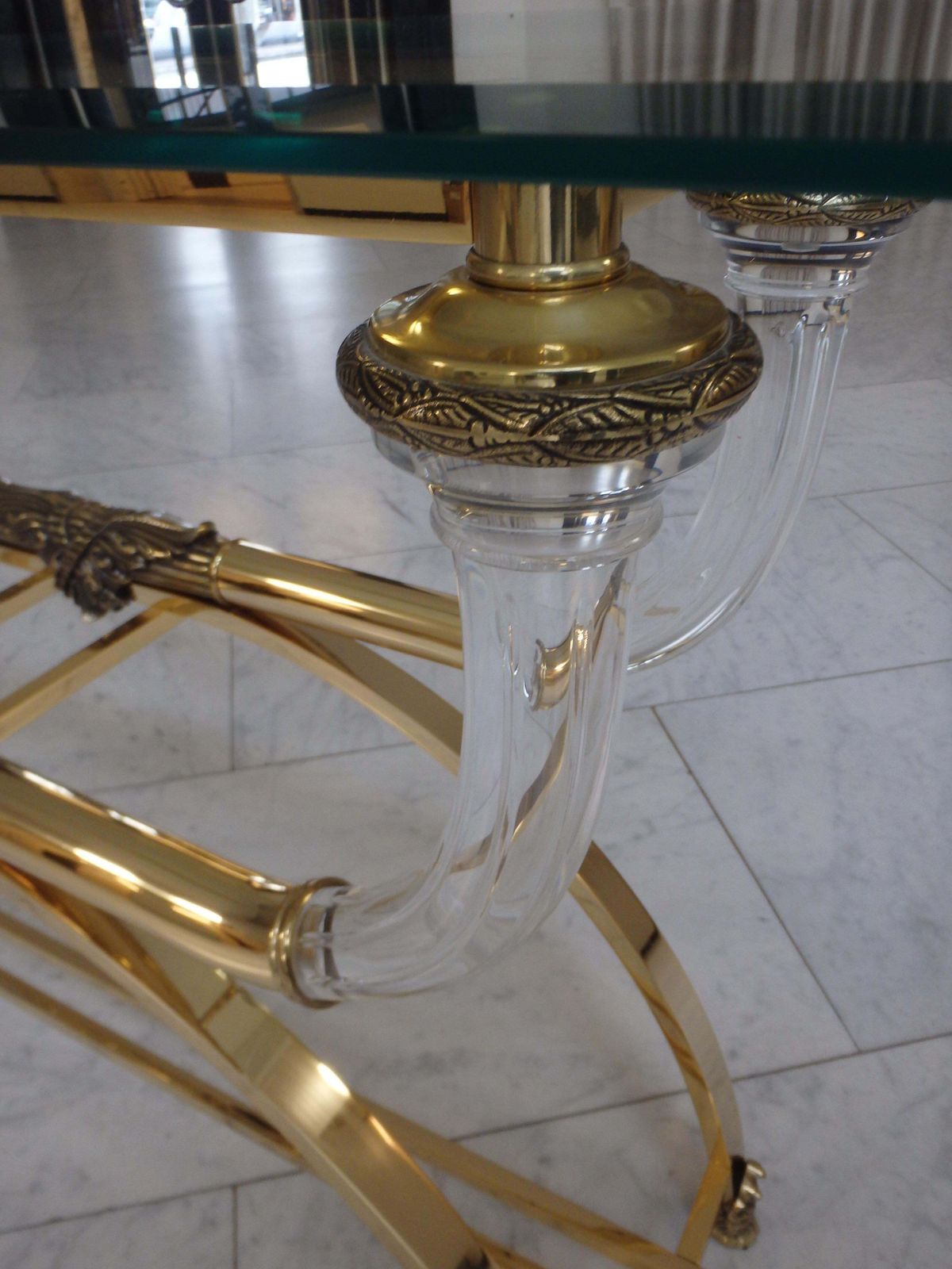 Sophisticated Console Brass And Plexiglass With Cut Glass Top By Gianni Versace photo vinterior