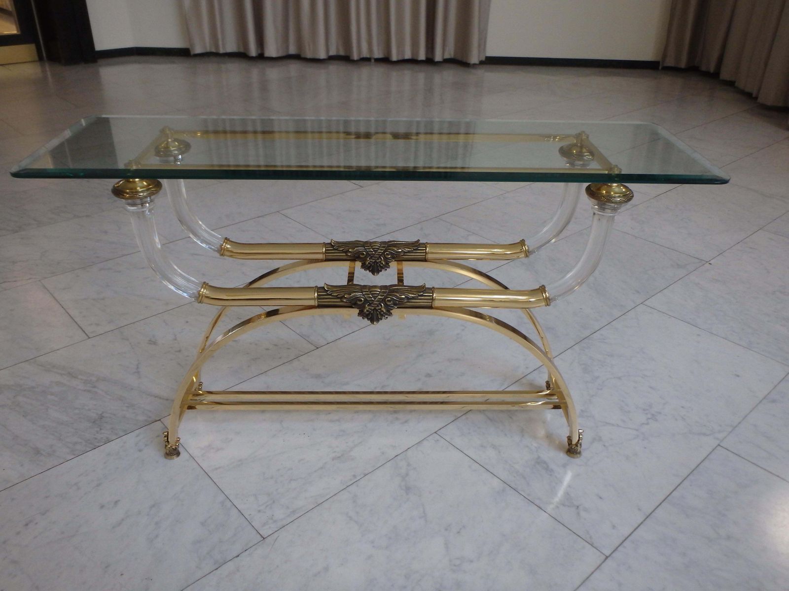photo buy Sophisticated Console Brass And Plexiglass With Cut Glass Top By Gianni Versace