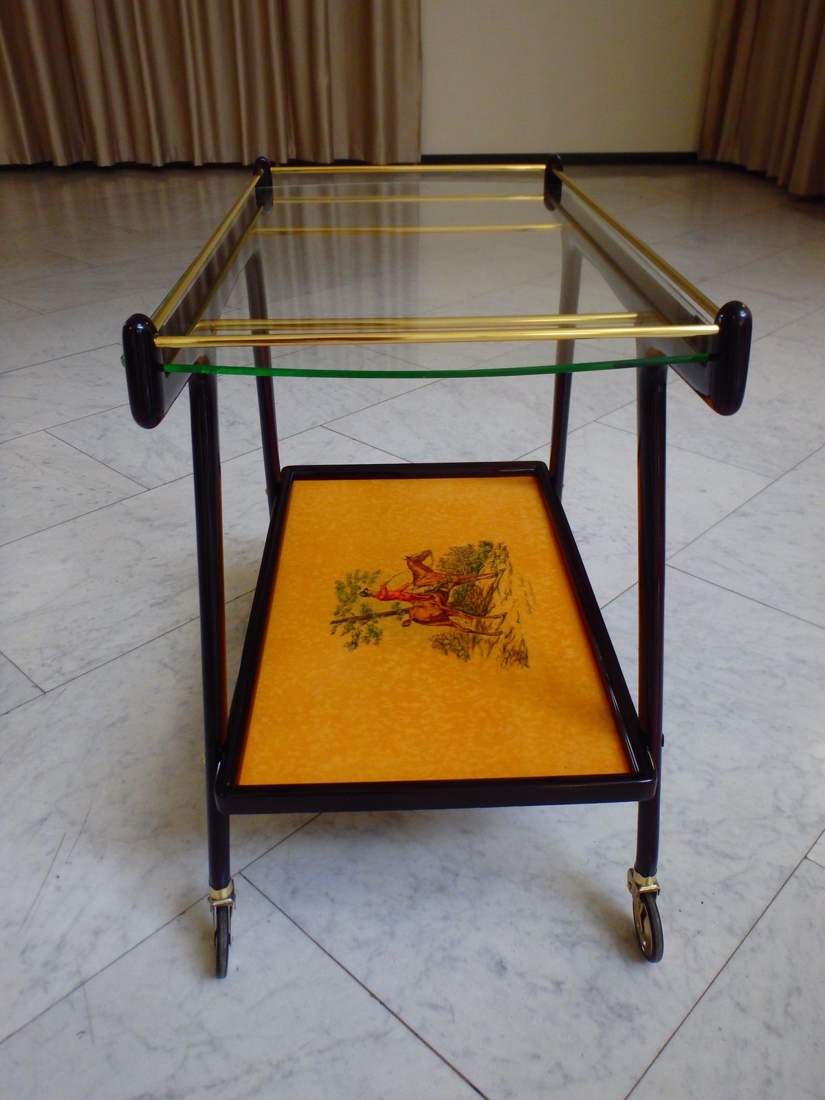 Italian Ico Parisi Bar Cart With Glass Top And Chase Scene photo vintage