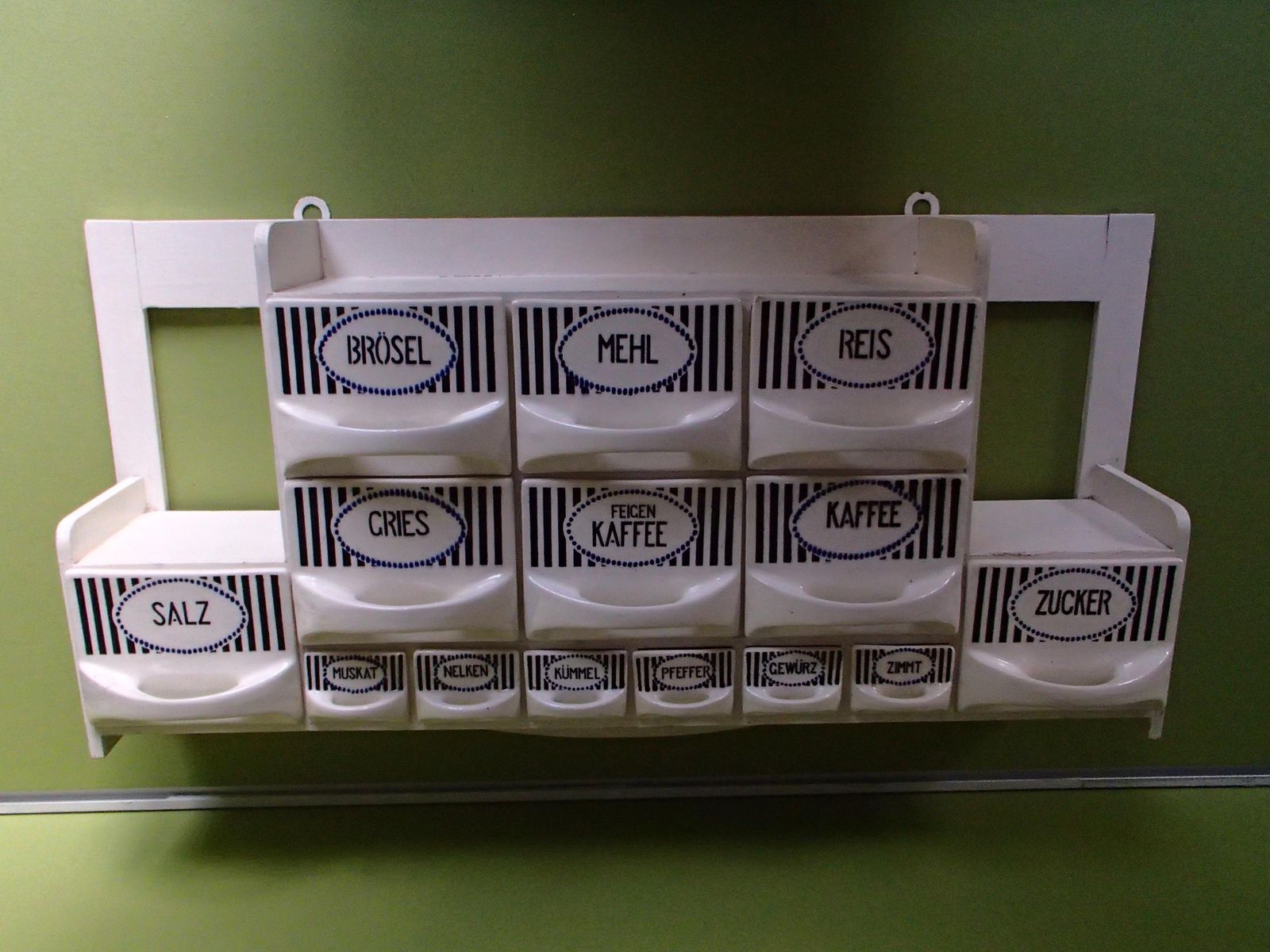 Home Decor 1920 This Shelf W/ Porcelain Drawers For Spices Sugar Flower Oil Vinegar Coffee photo