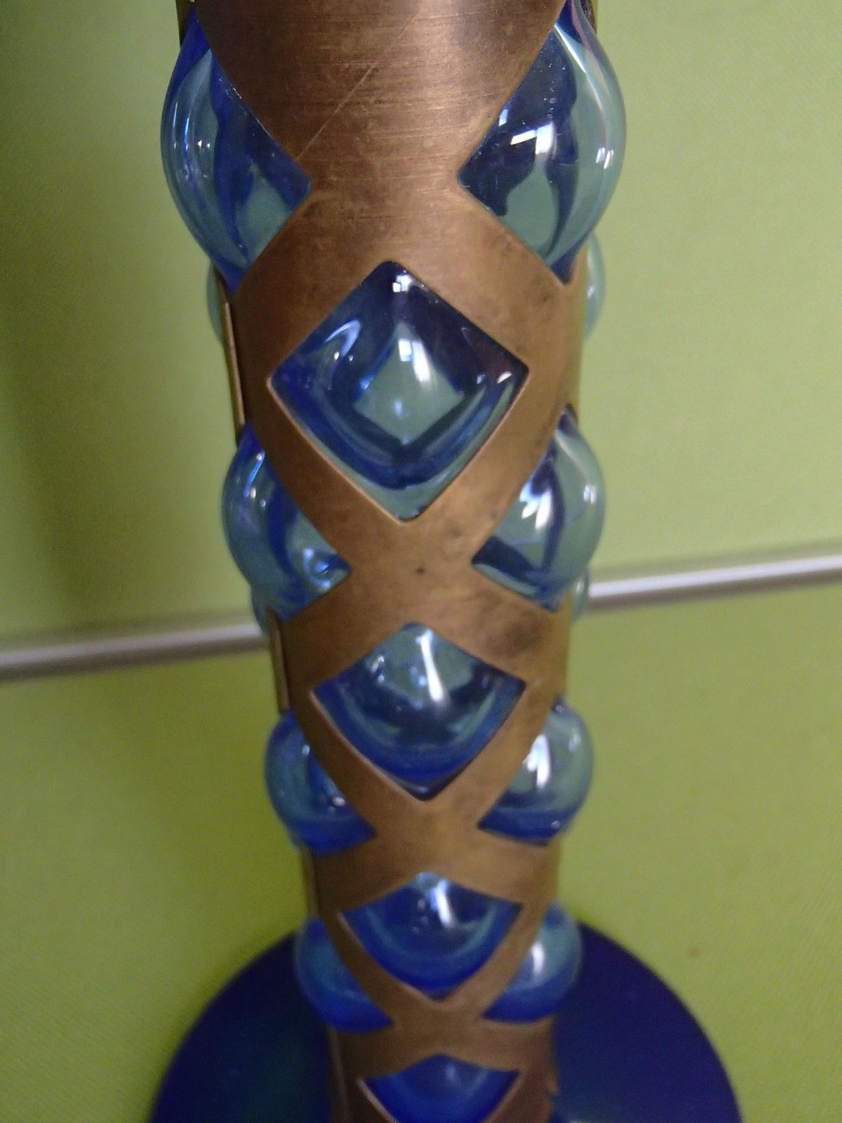 Pair Candlelight Holder Cobalt Blue Glass And Brass By Villeroy & Boch photo Home Decor