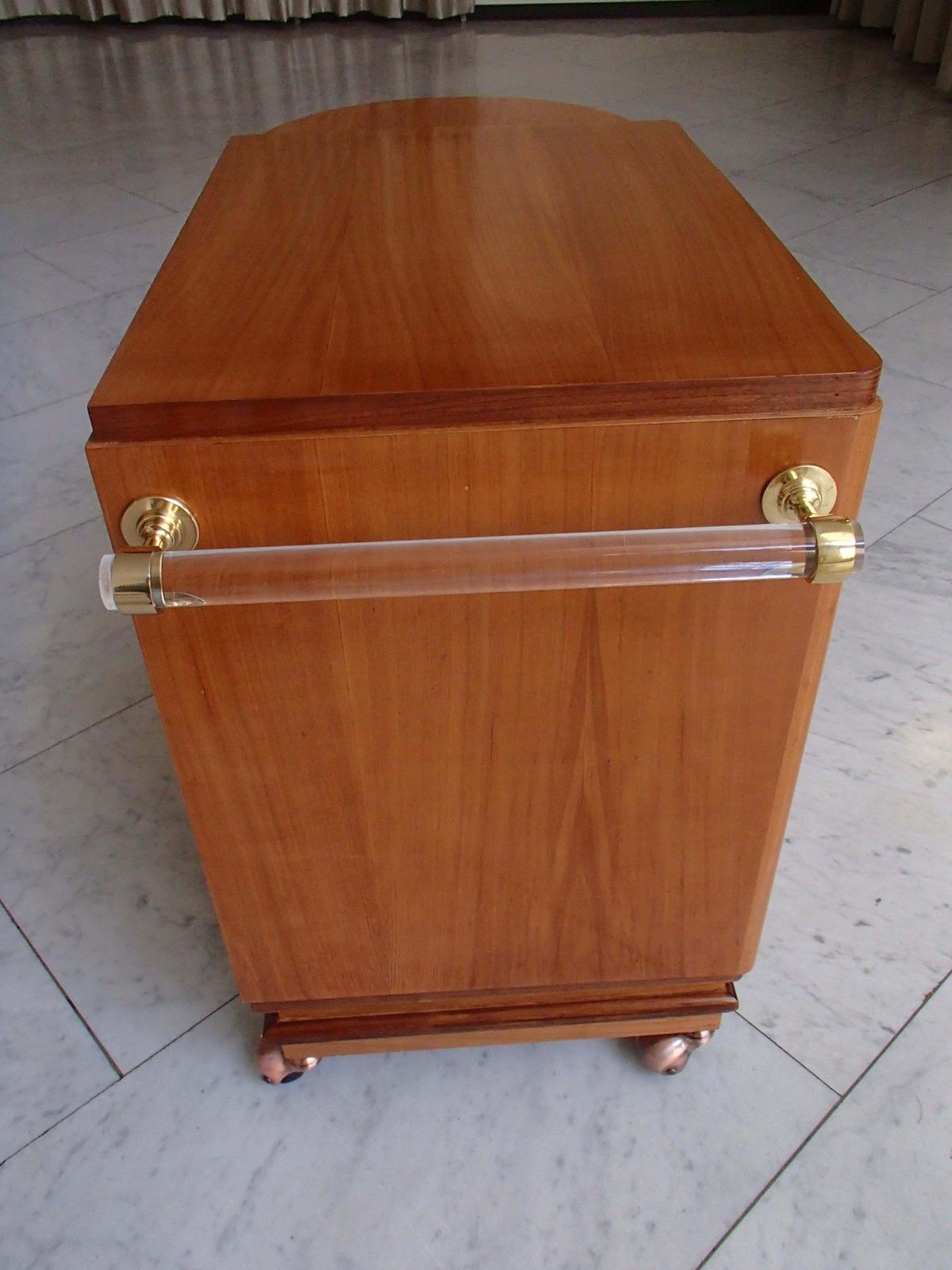 photo furniture Art Deco Trolley Bar With 2 Doors And Bottle Compartment On Copper Wheels