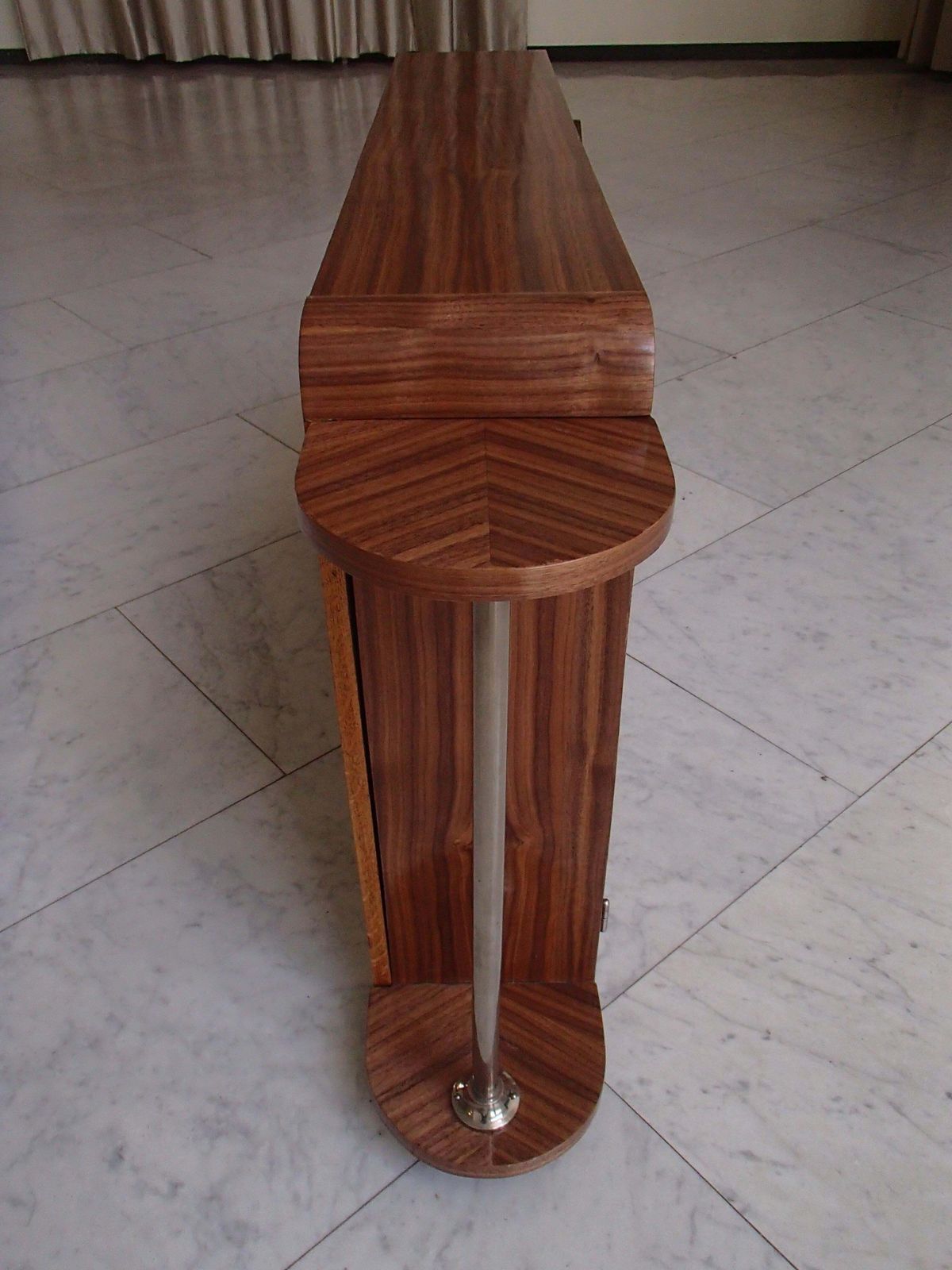 Art Deco Narrow Bar With 2 Doors And Bottle Compartment Walnut And Chrome photo furniture
