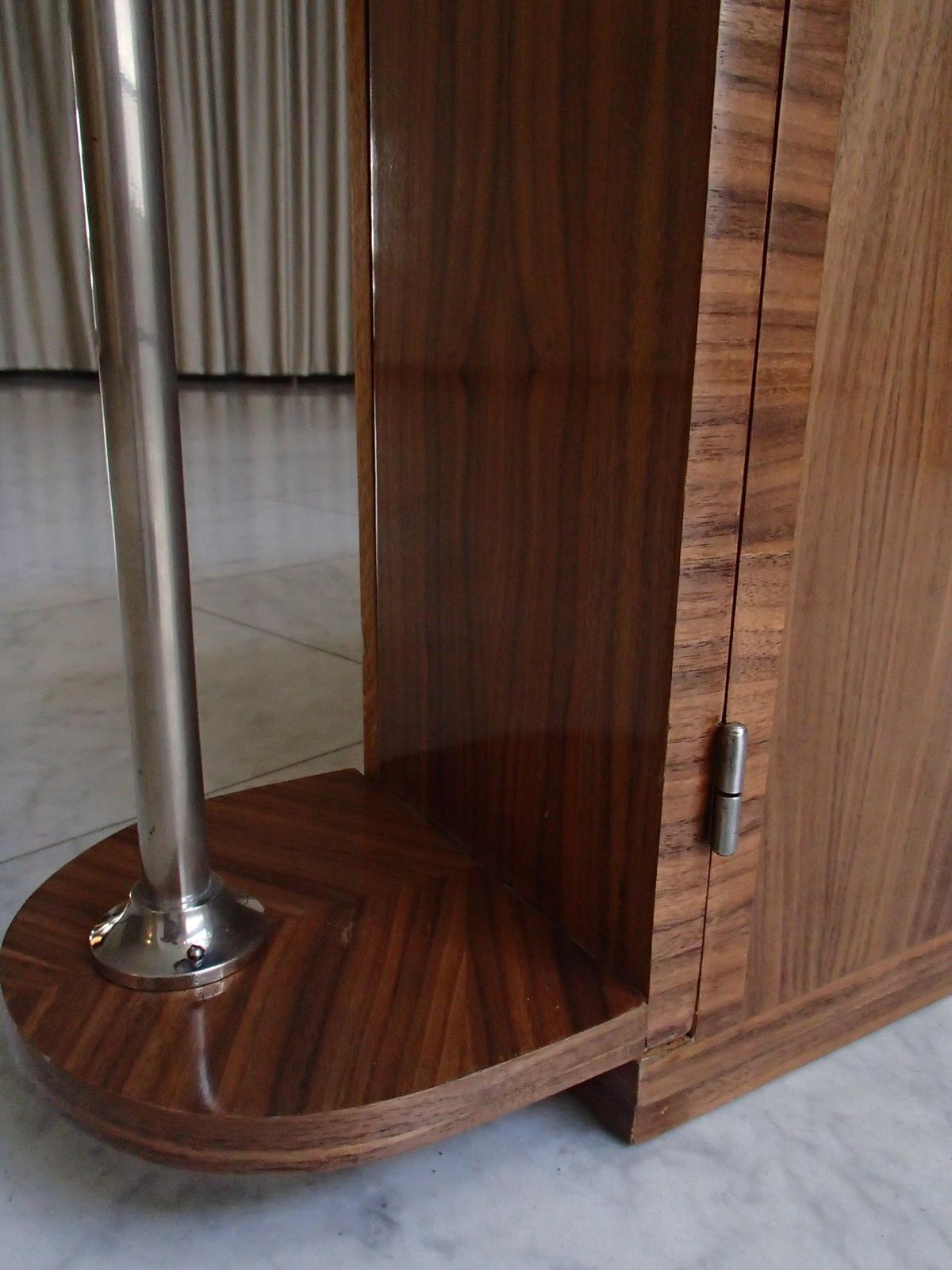 Art Deco Narrow Bar With 2 Doors And Bottle Compartment Walnut And Chrome photo 1757.0