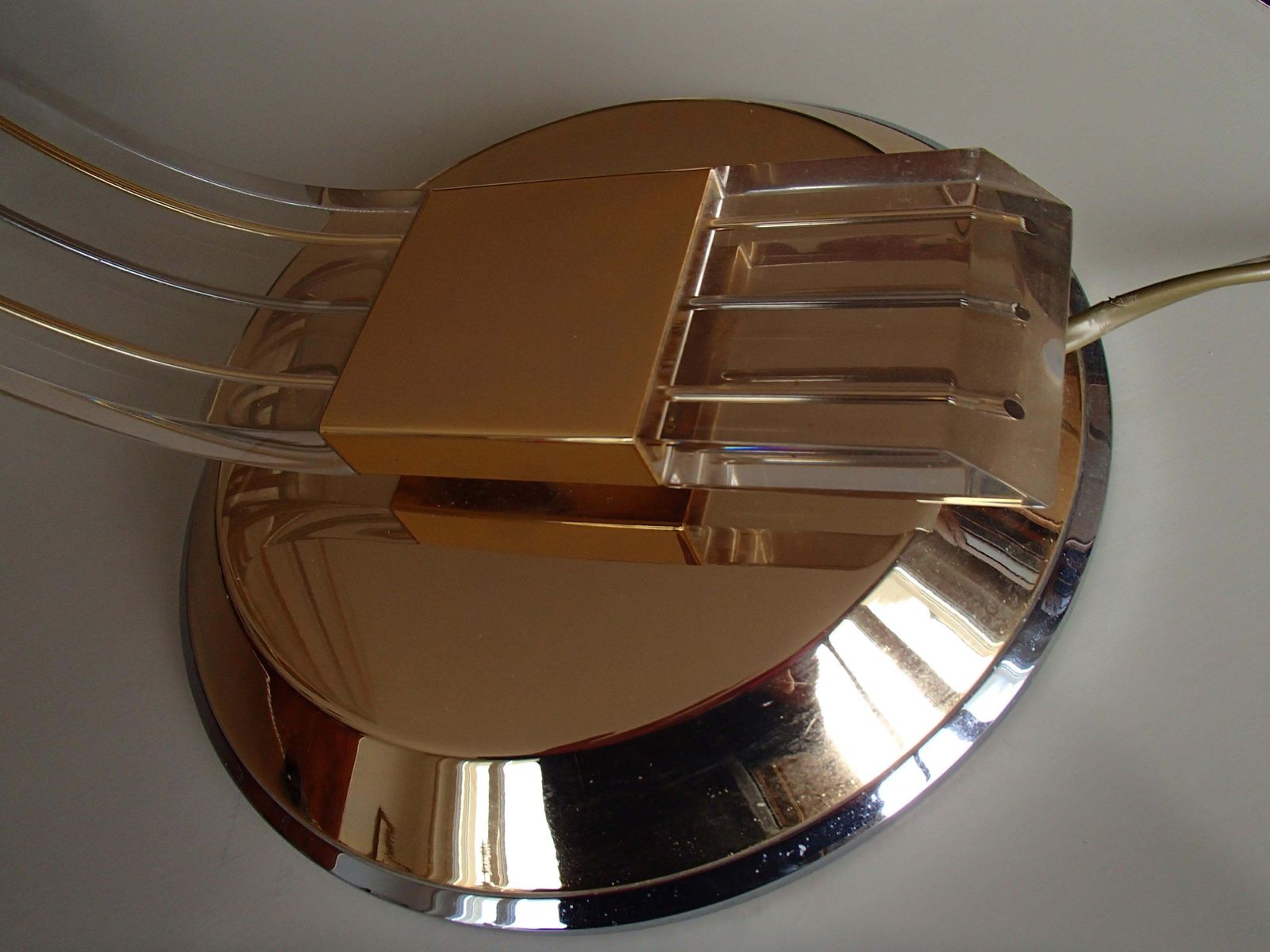 Pair Of Modern Plexi Glass Chrome And Brass Table Lamps By Relco Milano photo furniture