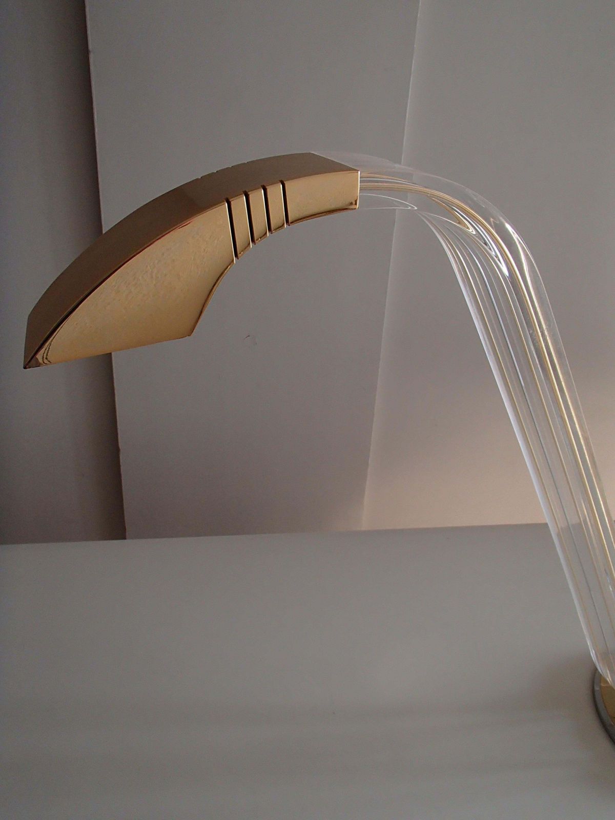 Lighting Pair Of Modern Plexi Glass Chrome And Brass Table Lamps By Relco Milano photo