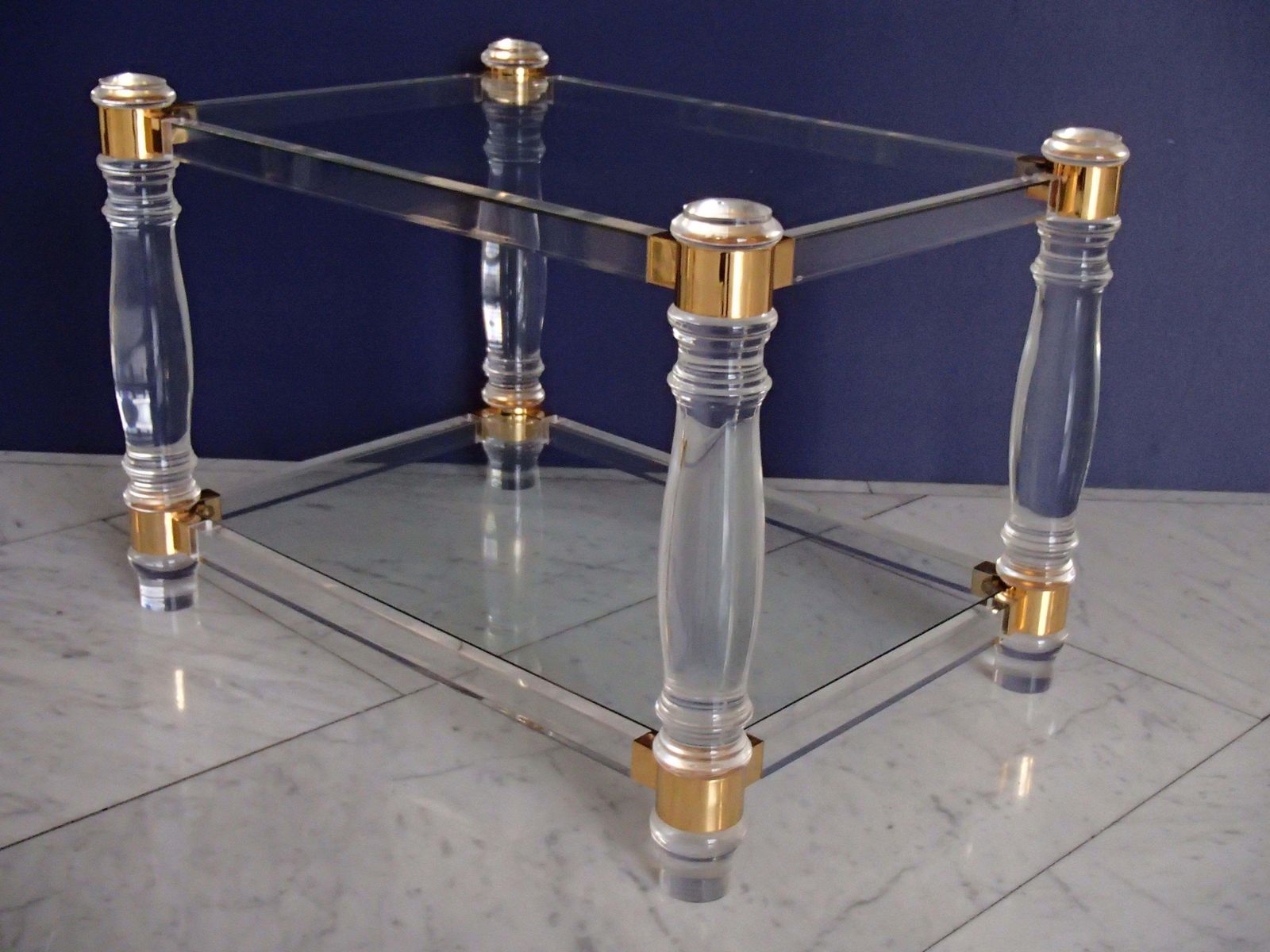 Pair Of Modern Side Tables Plexi Glass, Glass And Brass photo Furniture