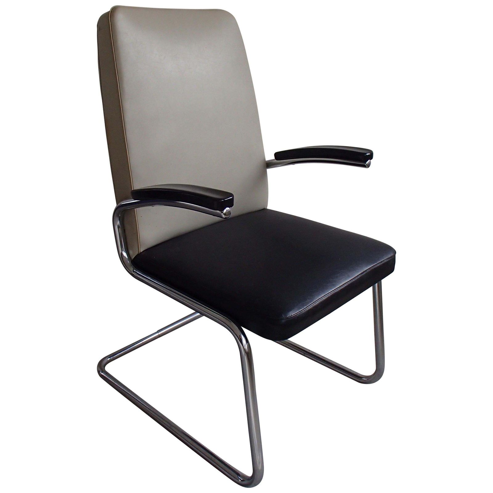 Midcentury Mauser Armchair With Original Leatherette Grey And Black