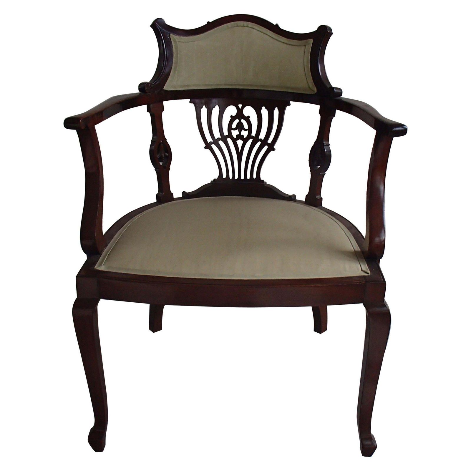 Regency Desk Armchair With Lite Green Silk Covered