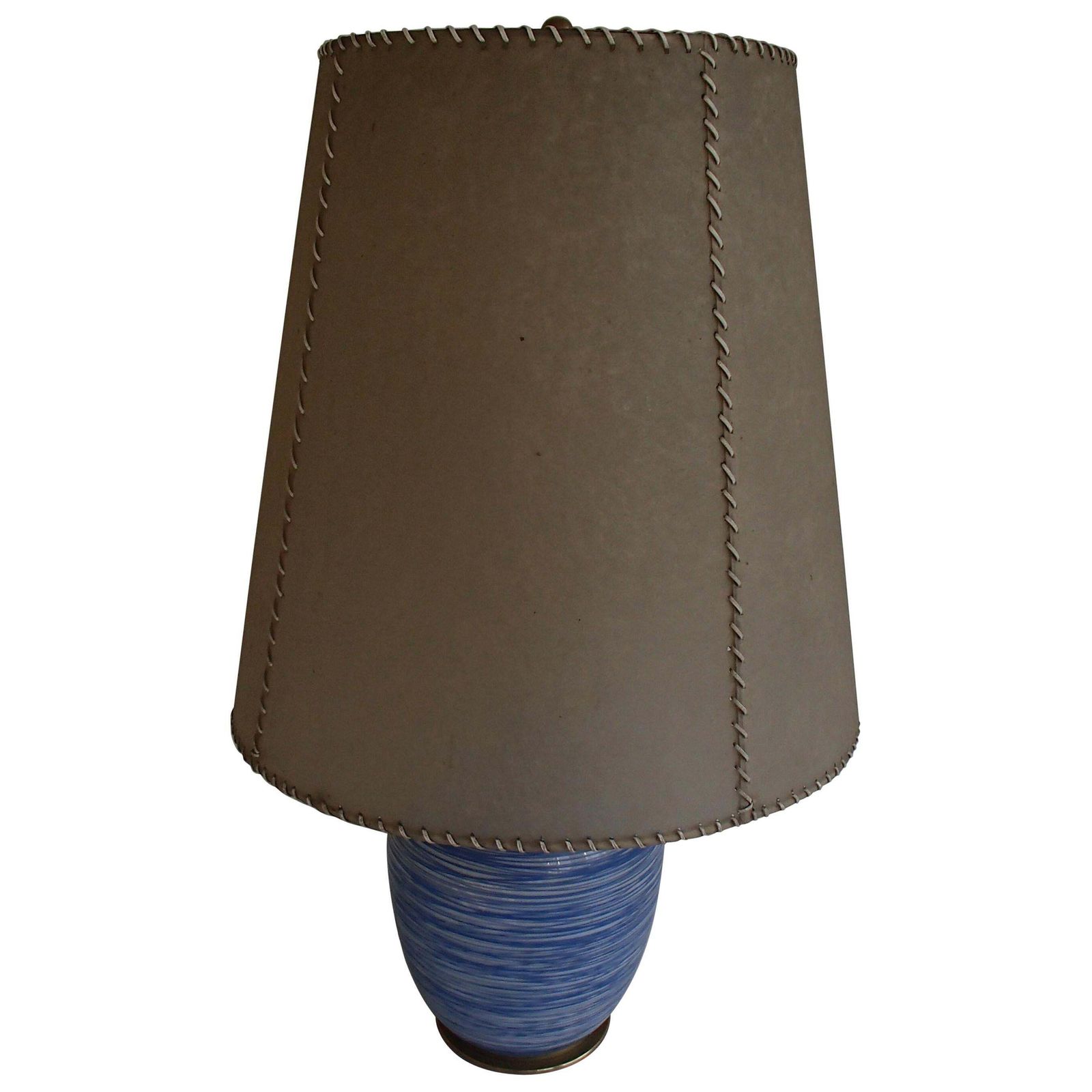 Mid Century Modern Wmf Ikora Table Blue Glass Lamp With Pig Skin Shade