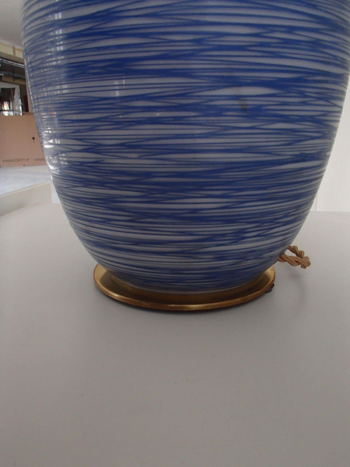 Mid Century Modern Wmf Ikora Table Blue Glass Lamp With Pig Skin Shade photo vinterior