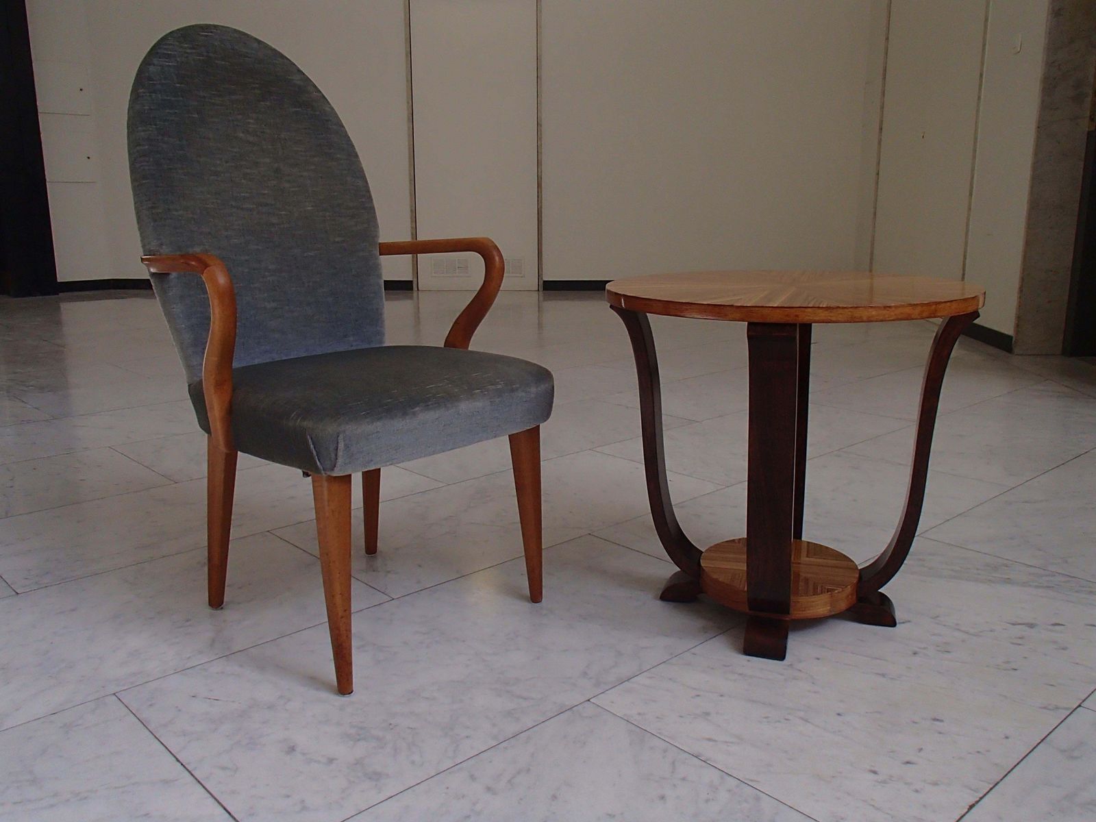 Midcentury Armchair Greyblue Velvet photo vinterior