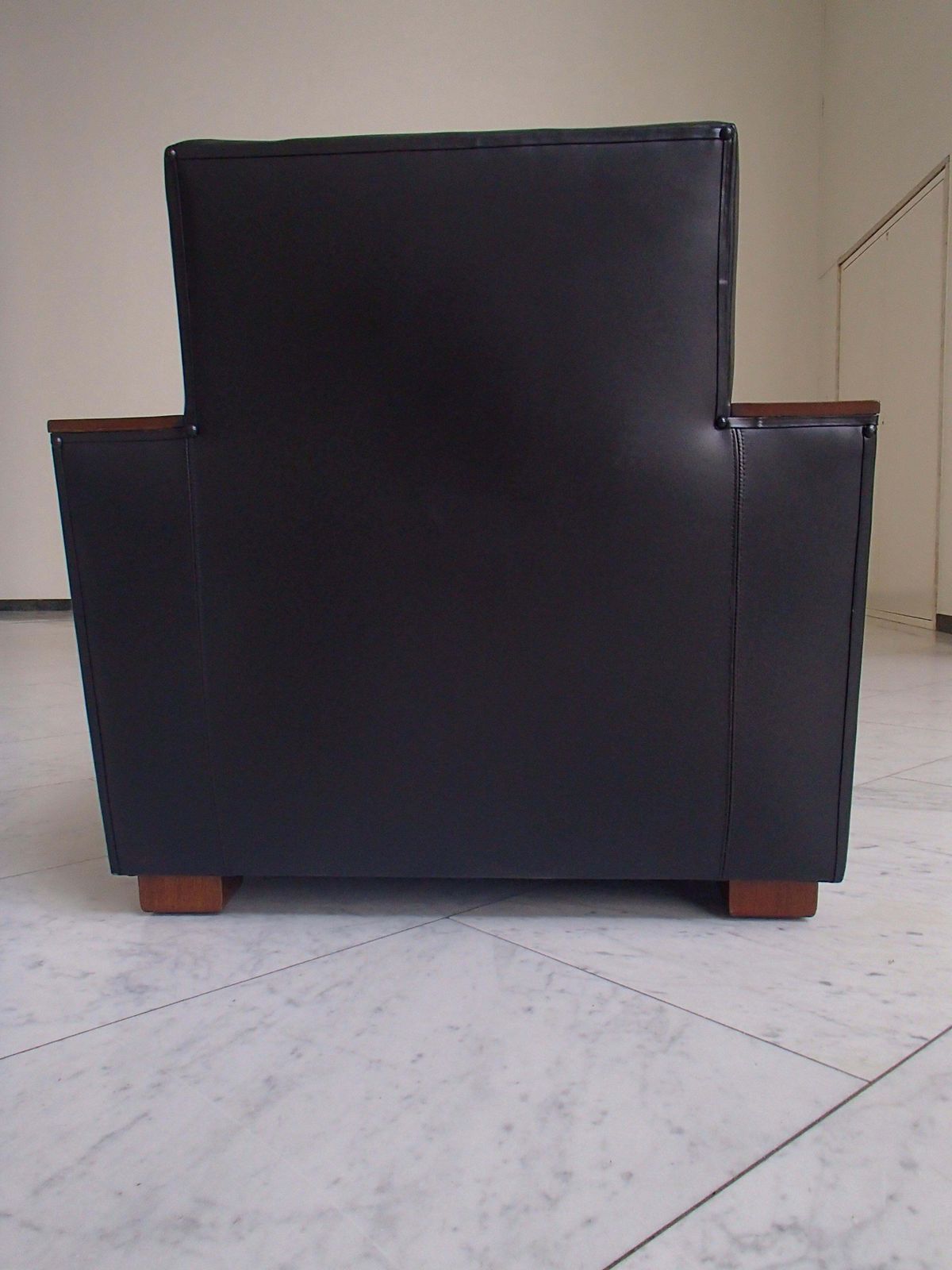 Art Deco Cubistic Black Leather Armchair With Mahogany Arms photo Furniture