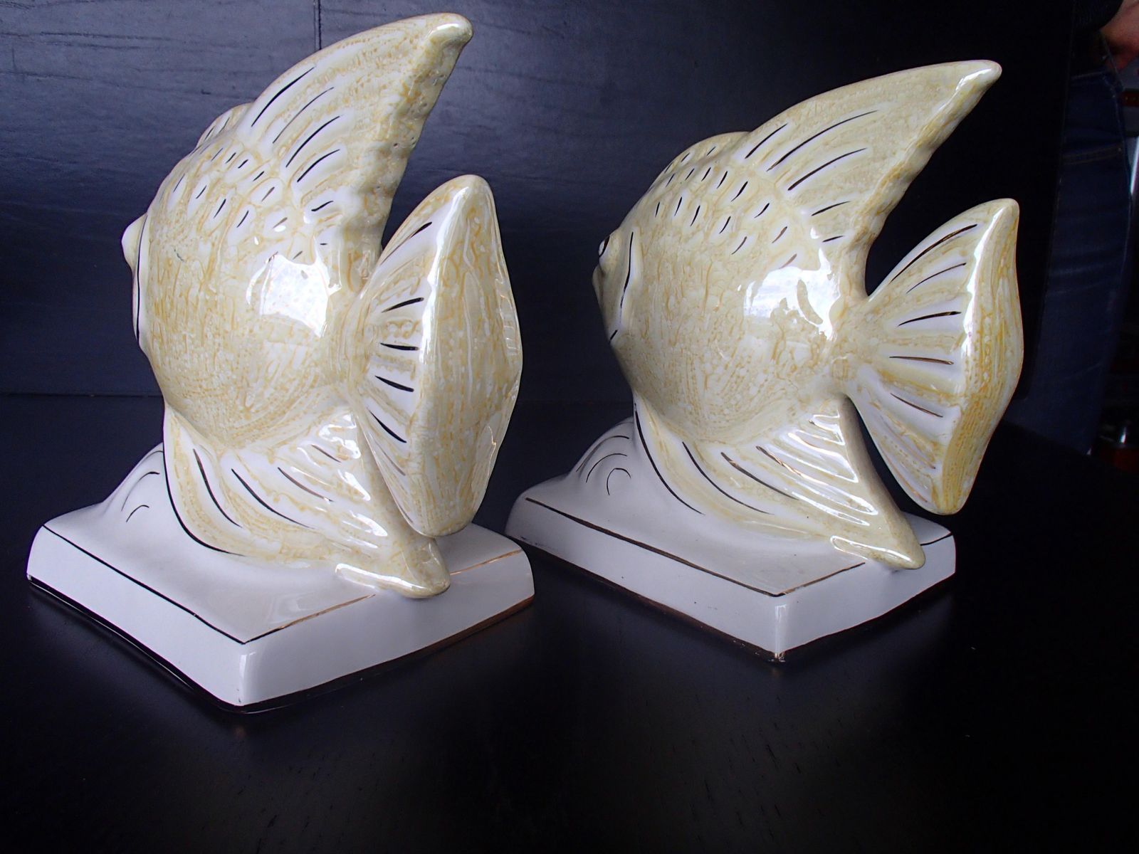 1950s Pair Of Porcelaine Fishes As Bookend Or Deco photo for sale
