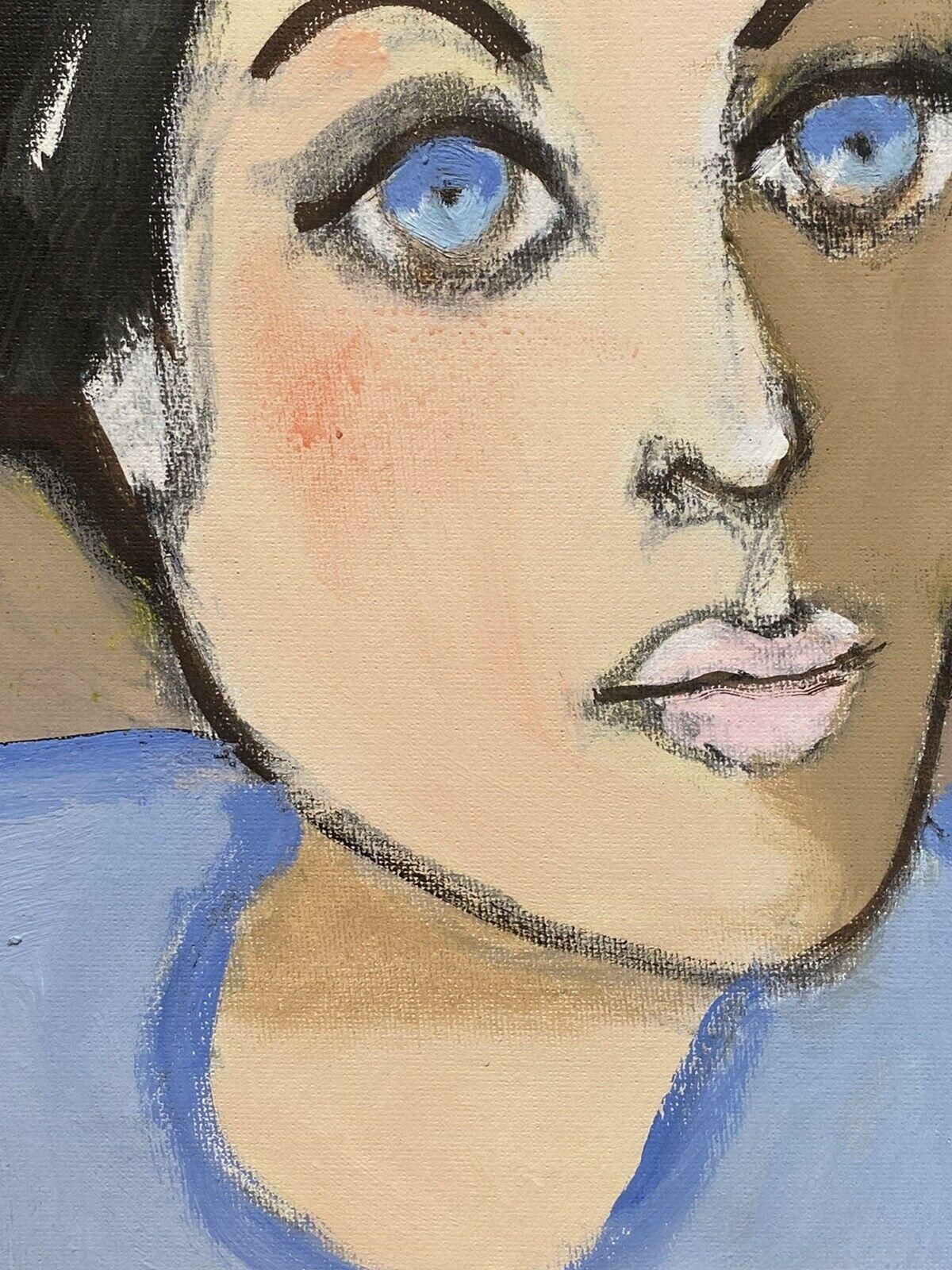 Unknown Rene Leroy, French Contemporary Oil Painting, Portrait Of A Woman In Blue 2000s photo for sale