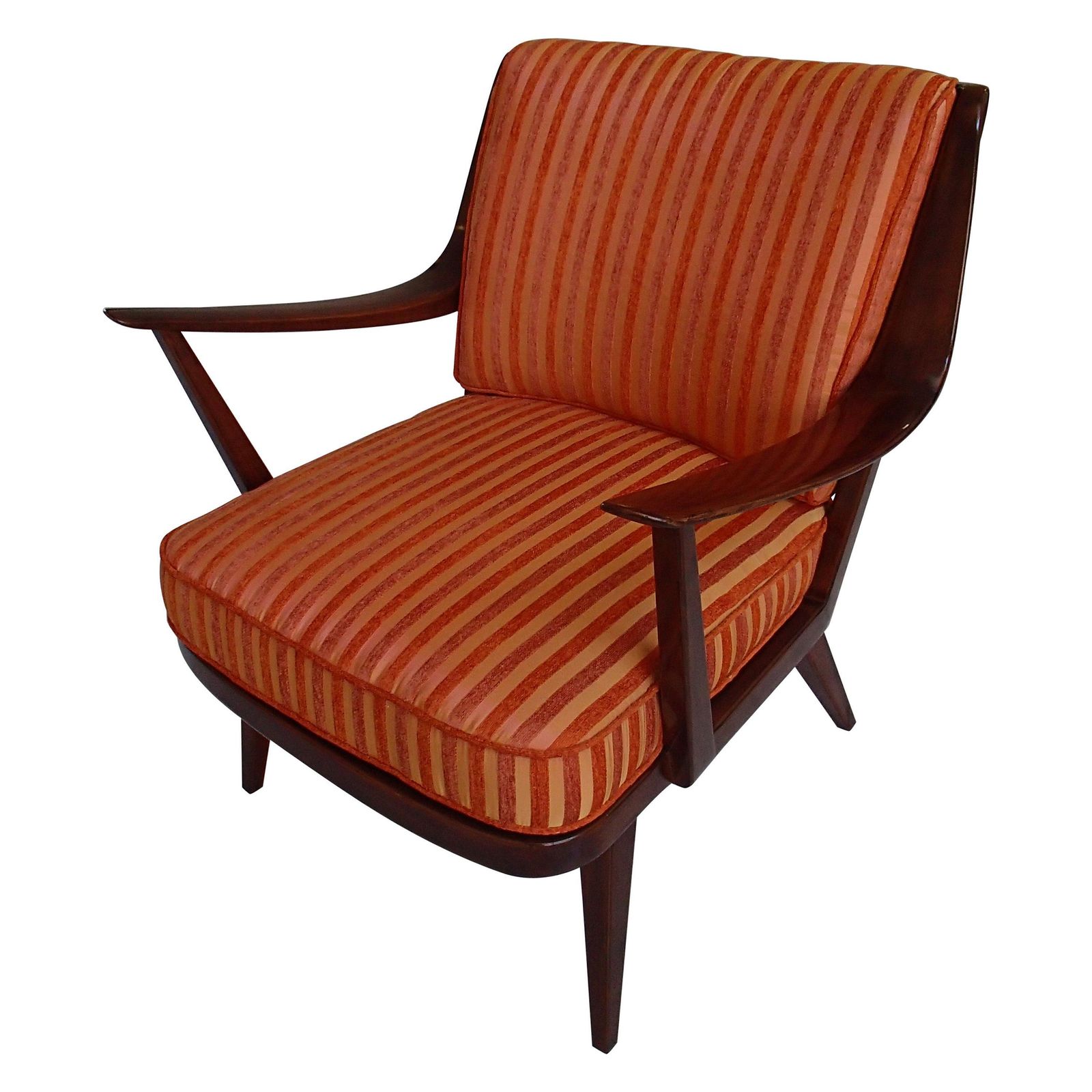 Mid Century Modern Armchair By Knoll Antimott Cushions Orange Tones Stripes