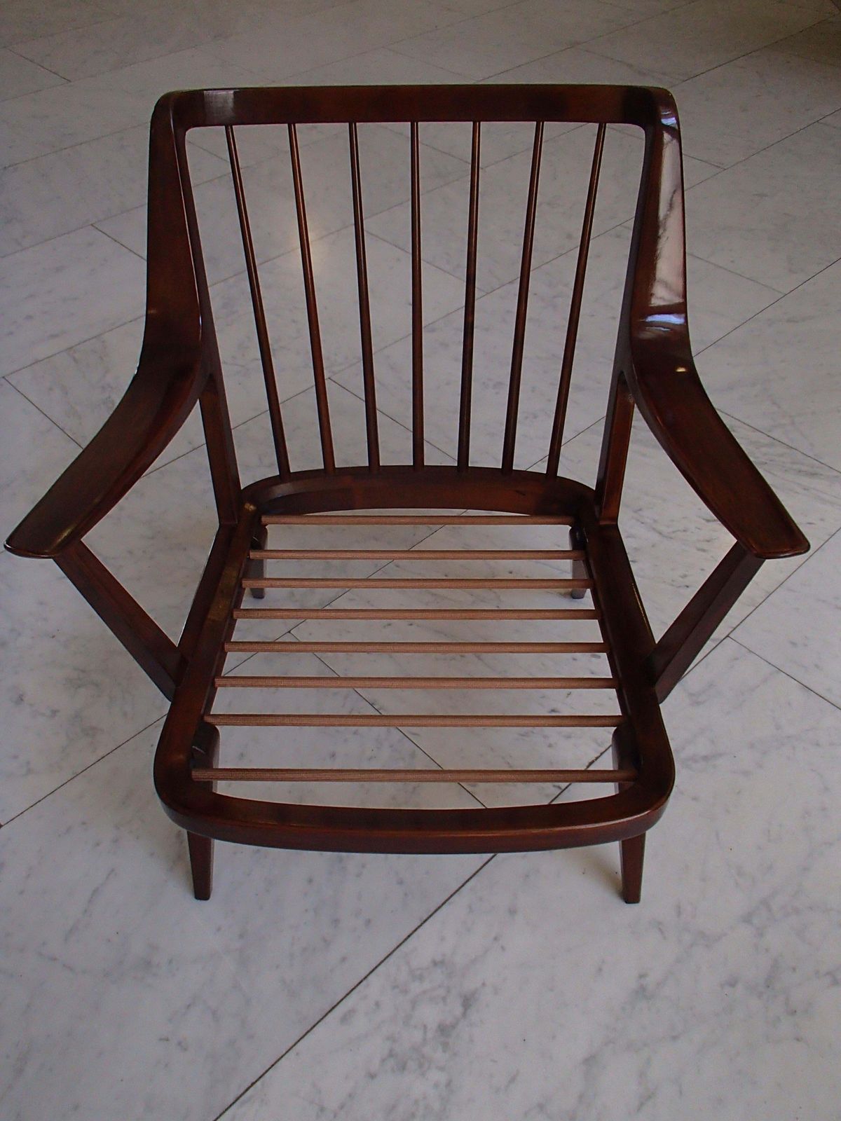 Furniture Mid Century Modern Armchair By Knoll Antimott Cushions Orange Tones Stripes photo
