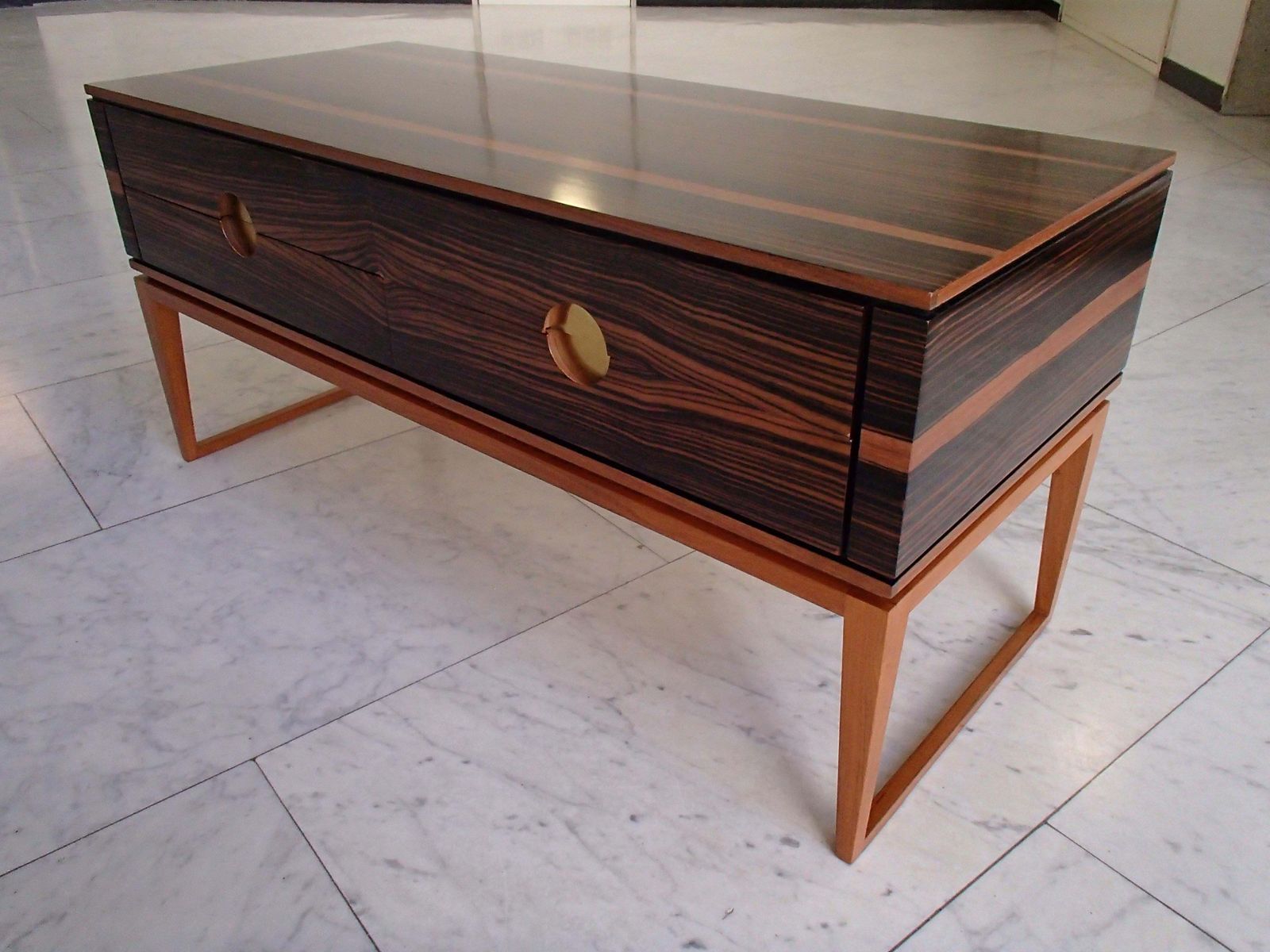 Midcentury Chest Of Drawers Or Low Table Ebene De Macassar And Brass Handles photo Furniture