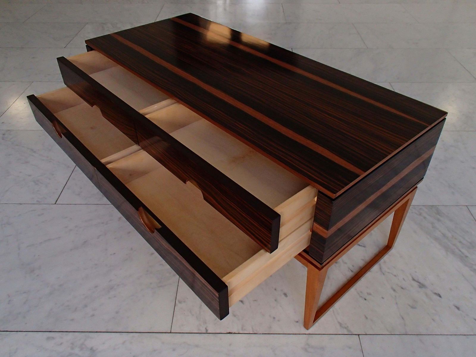 Midcentury Chest Of Drawers Or Low Table Ebene De Macassar And Brass Handles photo buy